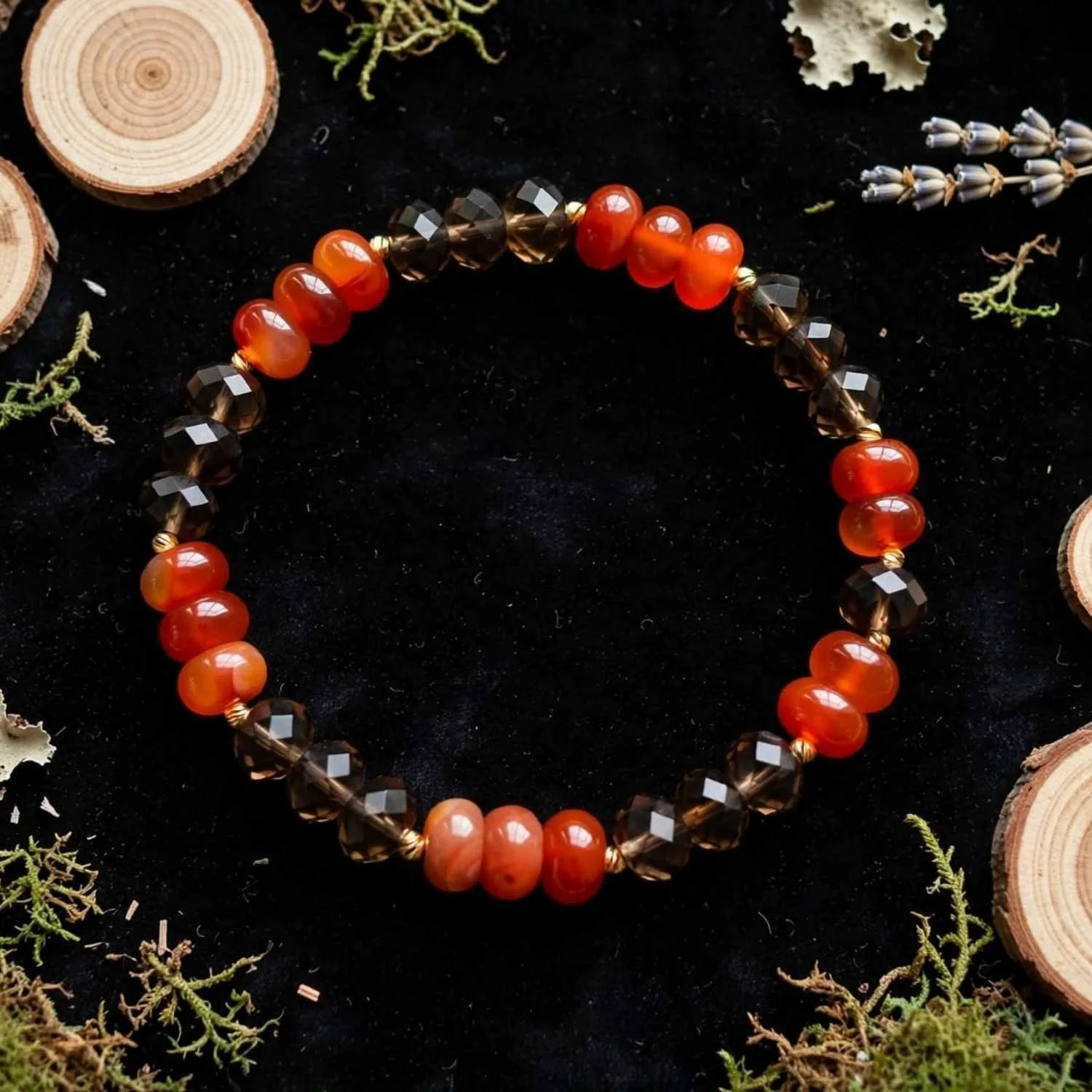 Amber Noir Karneol-Achat & Rauchquarz Armband - PRANA Edelsteine – Handgefertigter Edelsteinschmuck