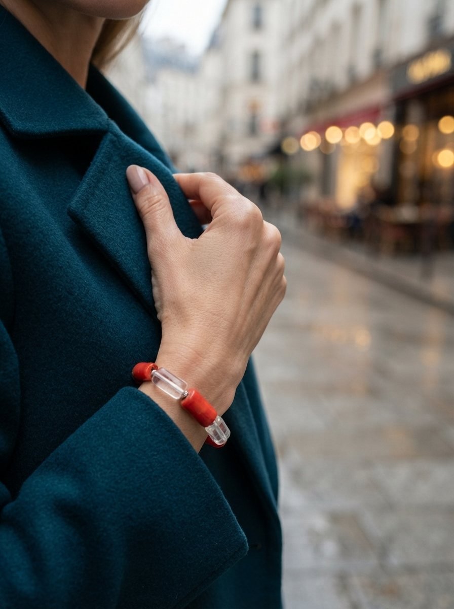 CORALLÉA – Armband mit roter Koralle & Bergkristall - PRANA Edelsteine – Handgefertigter Edelsteinschmuck