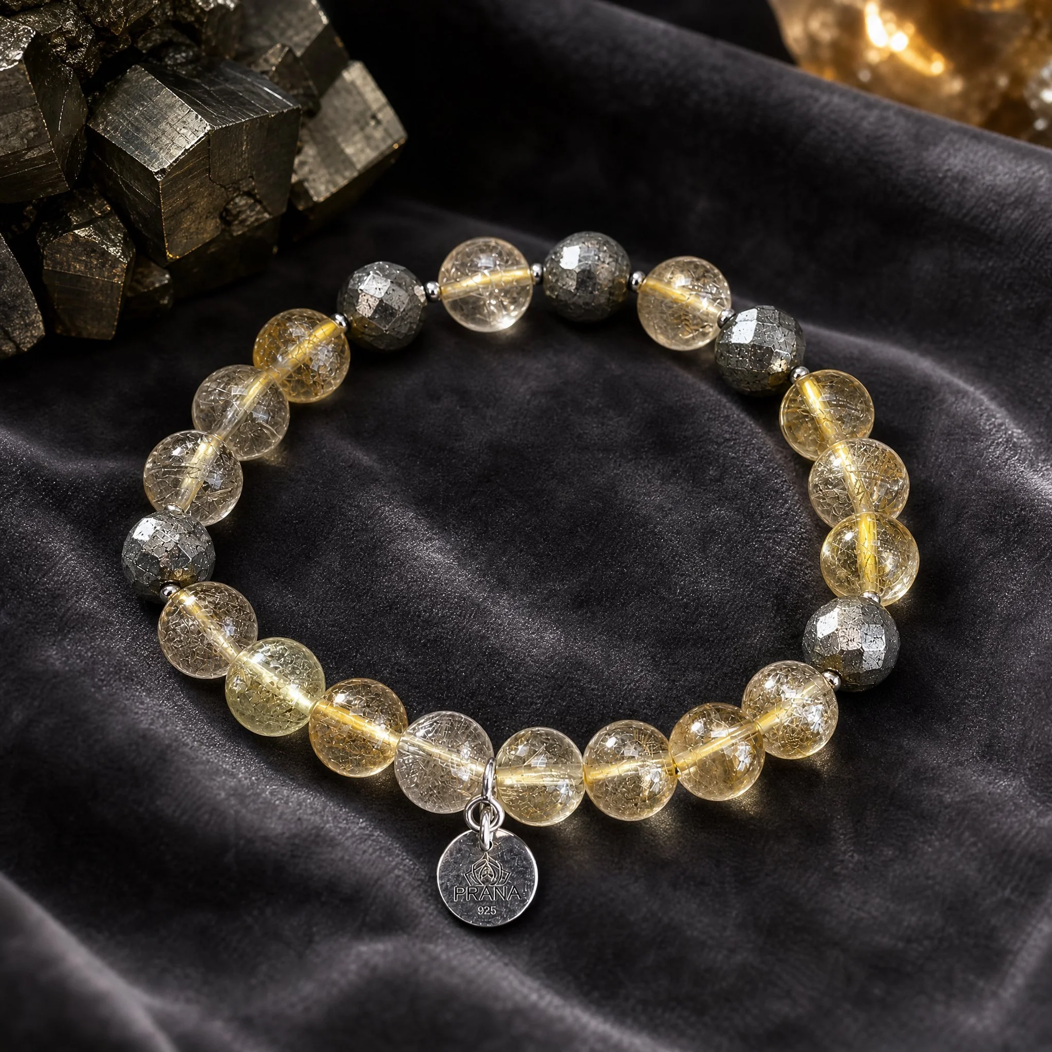 SOLENYA - "Wohlstands-Magnet" Citrin & Pyrit Armband mit 925er Silberdetails - PRANA Edelsteine – Handgefertigter Edelsteinschmuck
