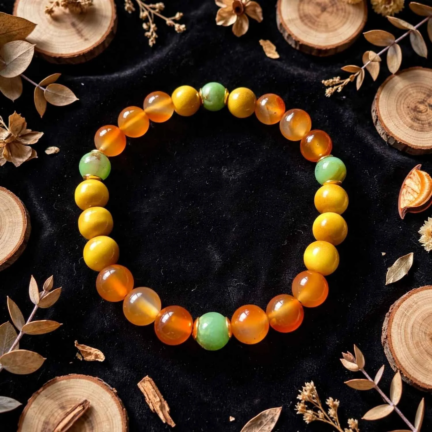 Golden Autumn Karneol, gelbes Tigerauge & Chrysopras in Matrix Armband - PRANA Edelsteine – Handgefertigter Edelsteinschmuck
