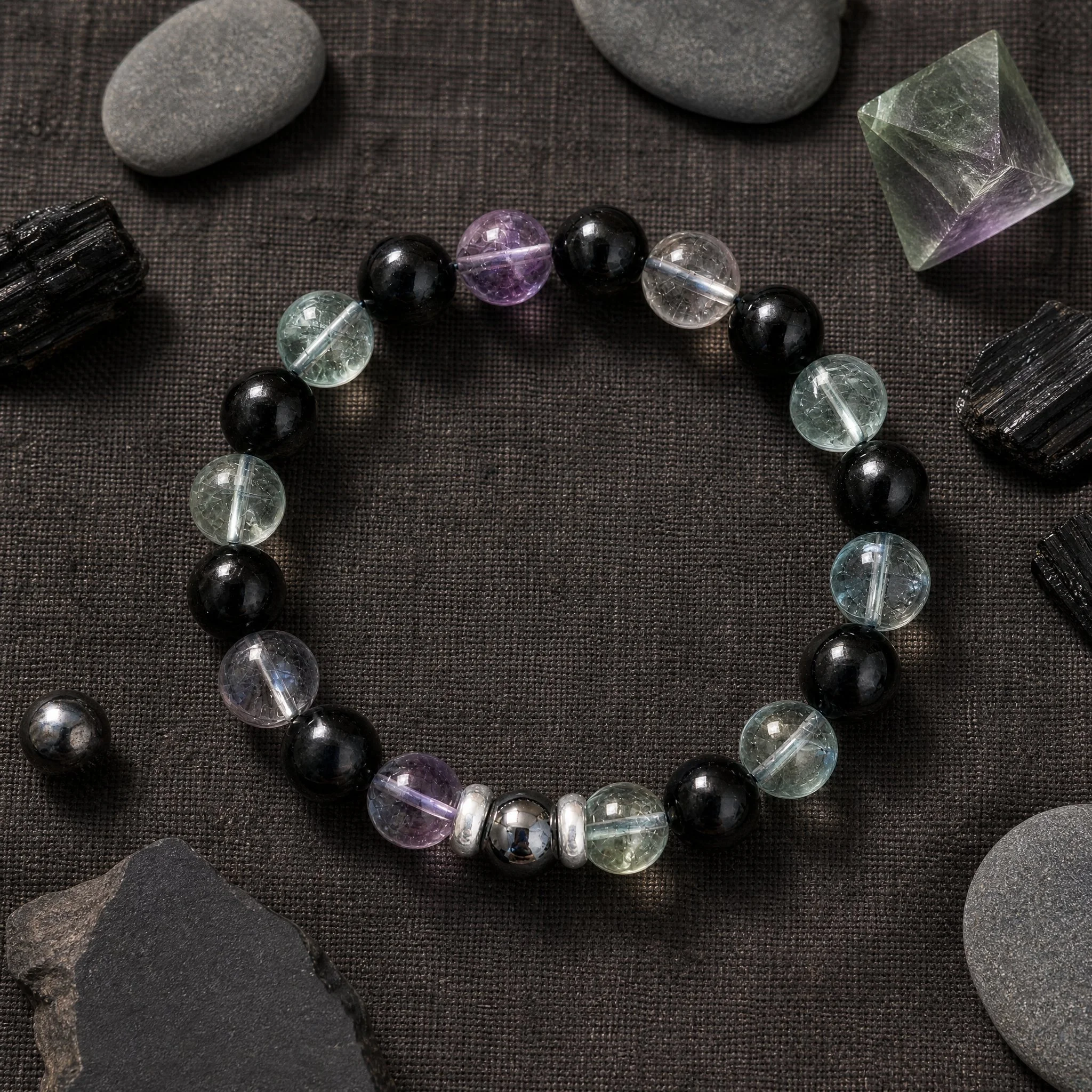 SPECTRAL SHIELD · Turmalin Schörl · Fluorit · Hämatit · 925 Silber - PRANA Edelsteine – Handgefertigter Edelsteinschmuck