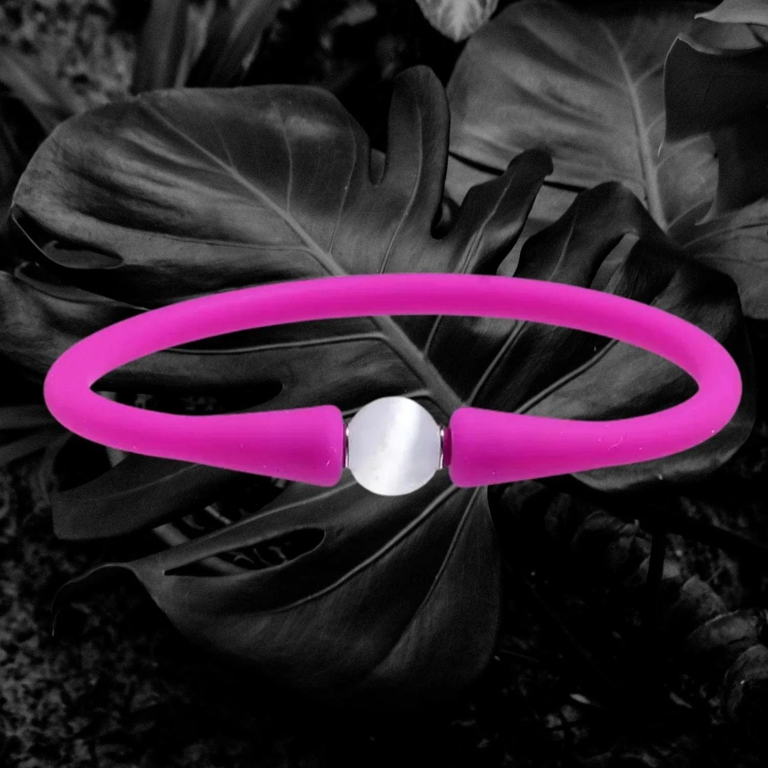 Selenit Armband Kinder 8 mm – Pinkes Silikon 15 cm - PRANA Edelsteine – Handgefertigter Edelsteinschmuck