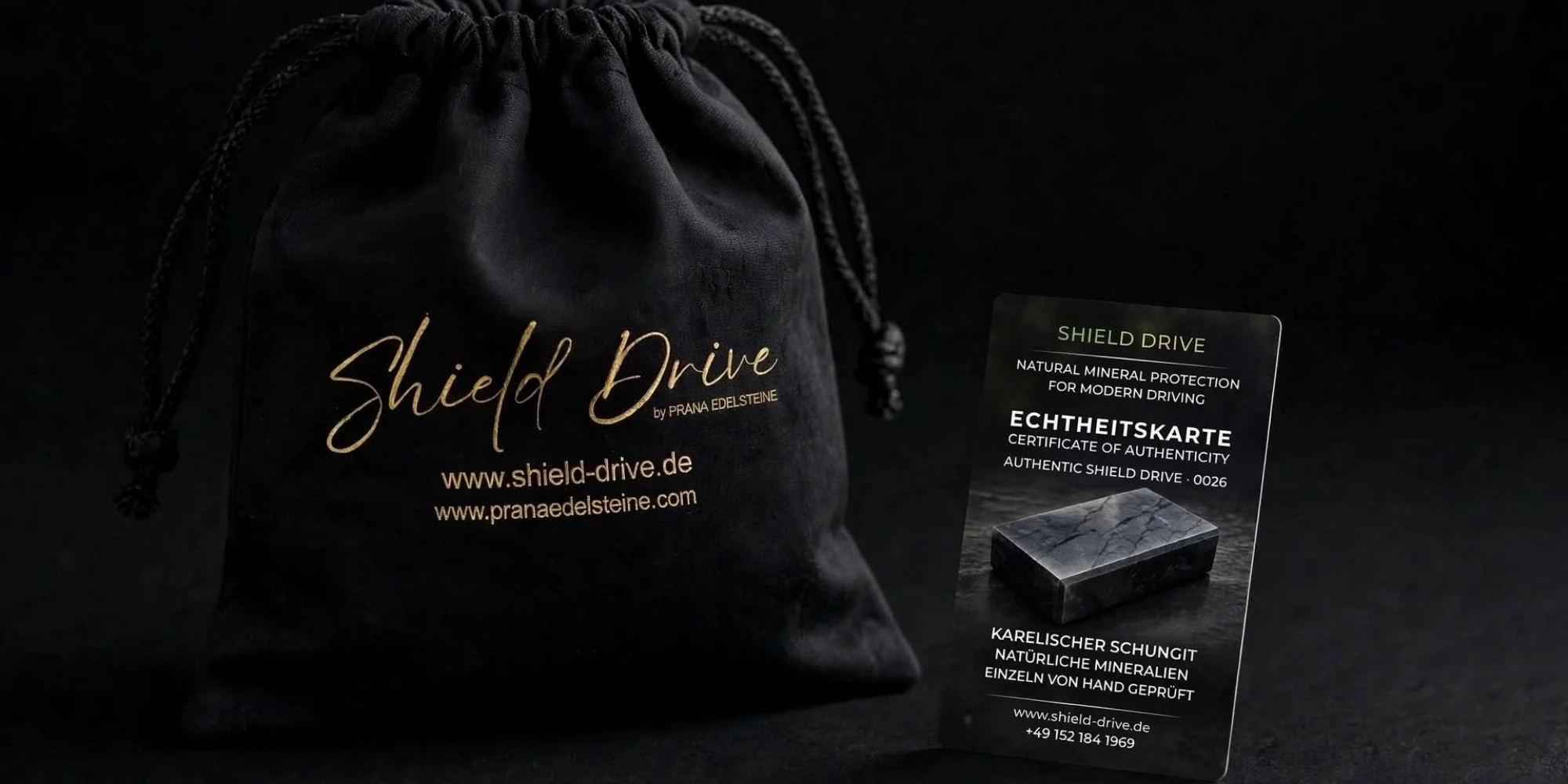Karelischer Schungit für E-Auto Echtheitskarte Shield Drive