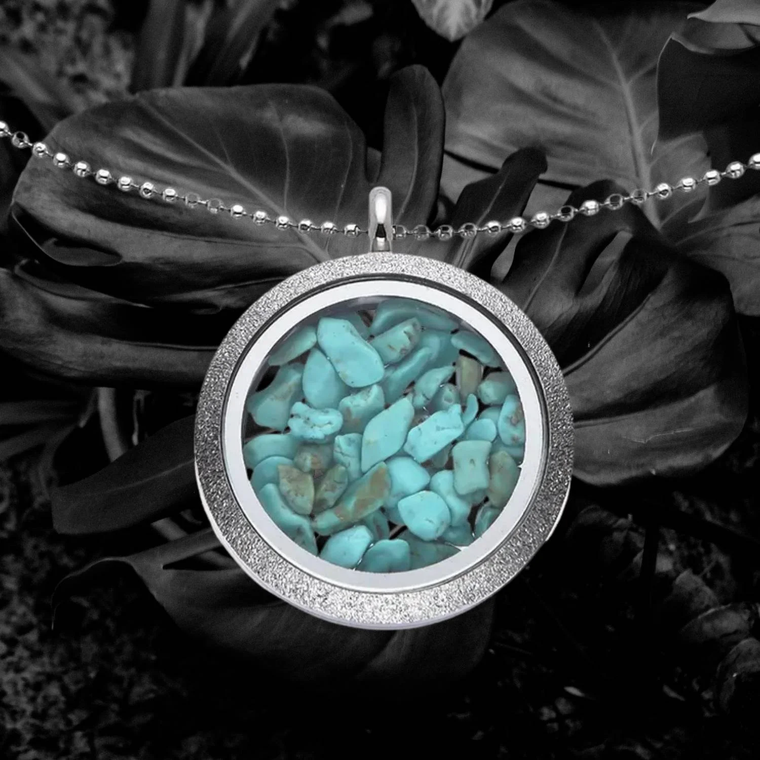 Türkis Anhänger mit beweglichen Splittern – Edelstahl mit Kette 45 + 5 cm - PRANA Edelsteine – Handgefertigter Edelsteinschmuck