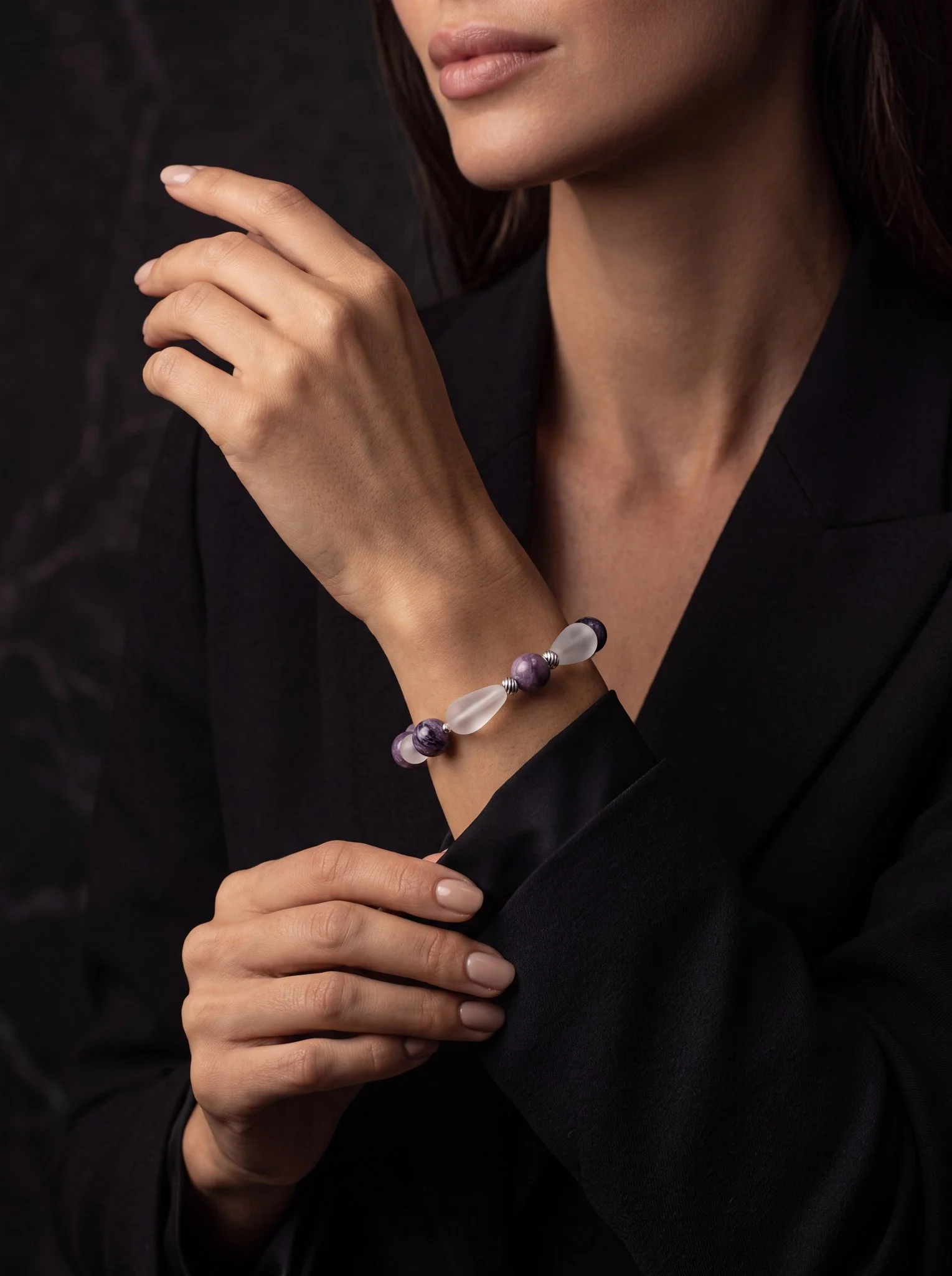 ELYSIA – Bergkristall matt, Lepidolith & Charoit | 925 Silber - PRANA Edelsteine – Handgefertigter Edelsteinschmuck