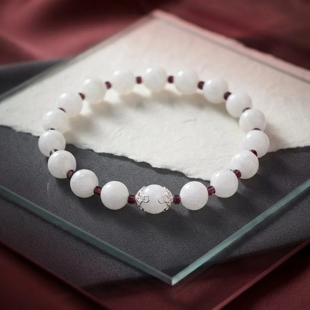 LUNAVIA - Kraft der weiblichen Mitte – Mondstein & Granat Armband mit 925 Silber - PRANA Edelsteine – Handgefertigter Edelsteinschmuck