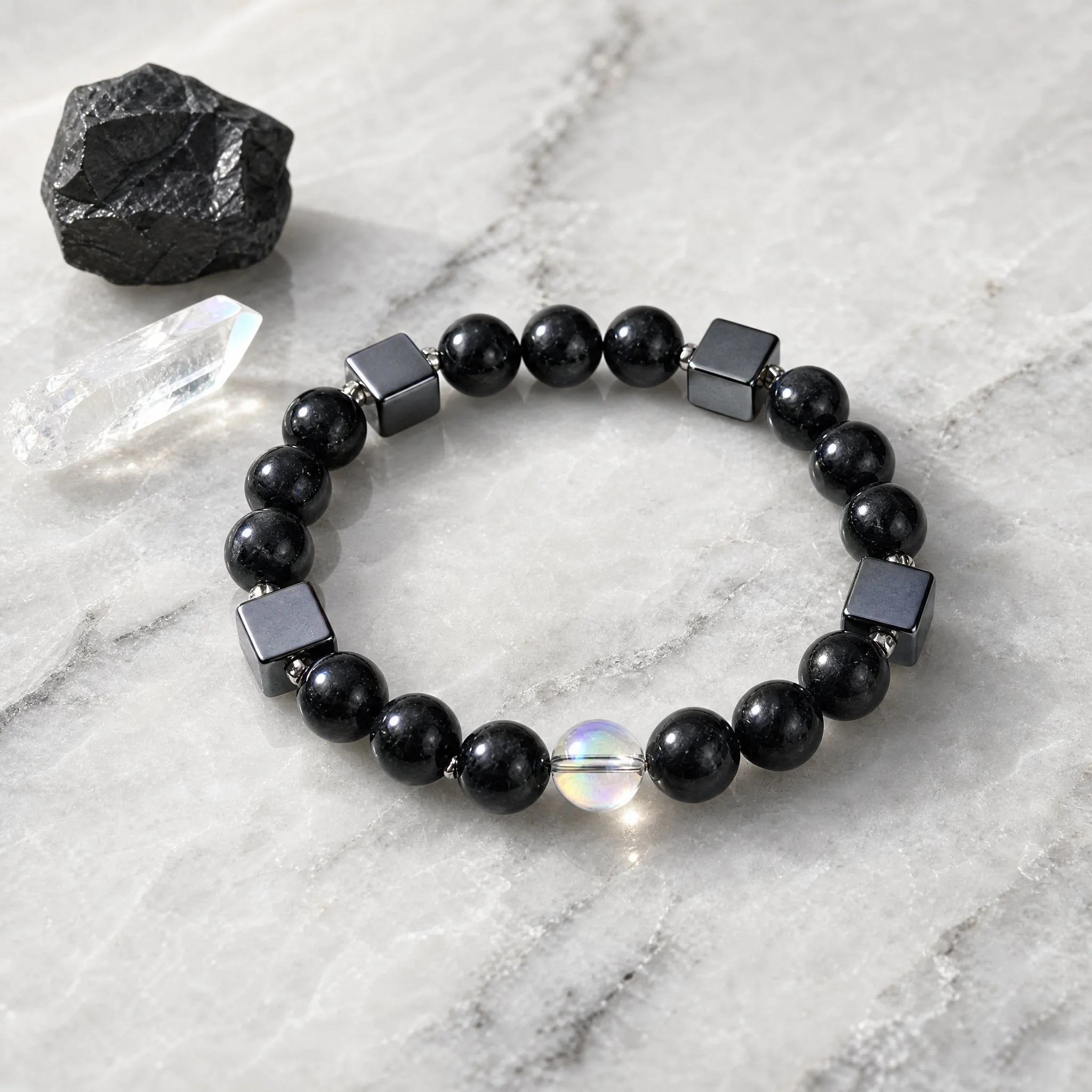 AEGIS · Schungit · Hämatit Würfel · Angel Aura · 925 Silber - PRANA Edelsteine – Handgefertigter Edelsteinschmuck