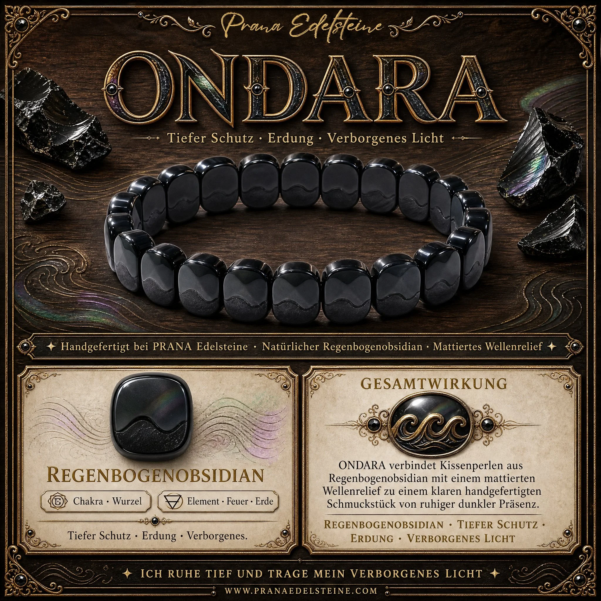 ONDARA - Regenbogenobsidian Armband "Lichtblick" | Große Facettierte Ovale | Schutz & Heilung | ca. 18,5 cm - PRANA Edelsteine – Handgefertigter Edelsteinschmuck