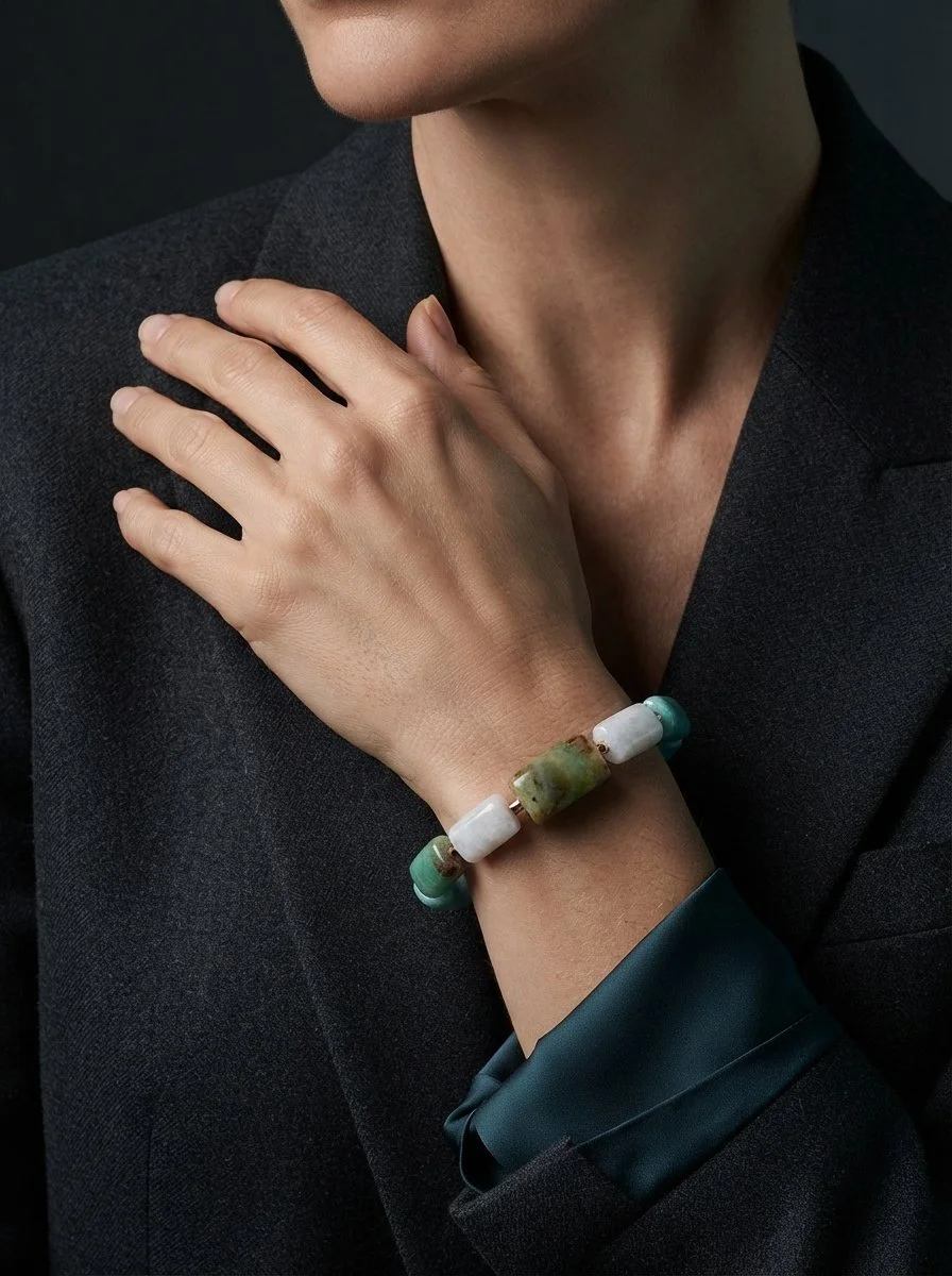 AQUAVERA - Harmonie für Herz & Seele Amazonit, Chrysopras & Mondstein Armband - PRANA Edelsteine – Handgefertigter Edelsteinschmuck
