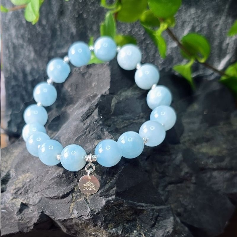 "Innere-Ruhe-Armband" Aquamarin 8mm mit 925er Silber Facettierten Kugeln