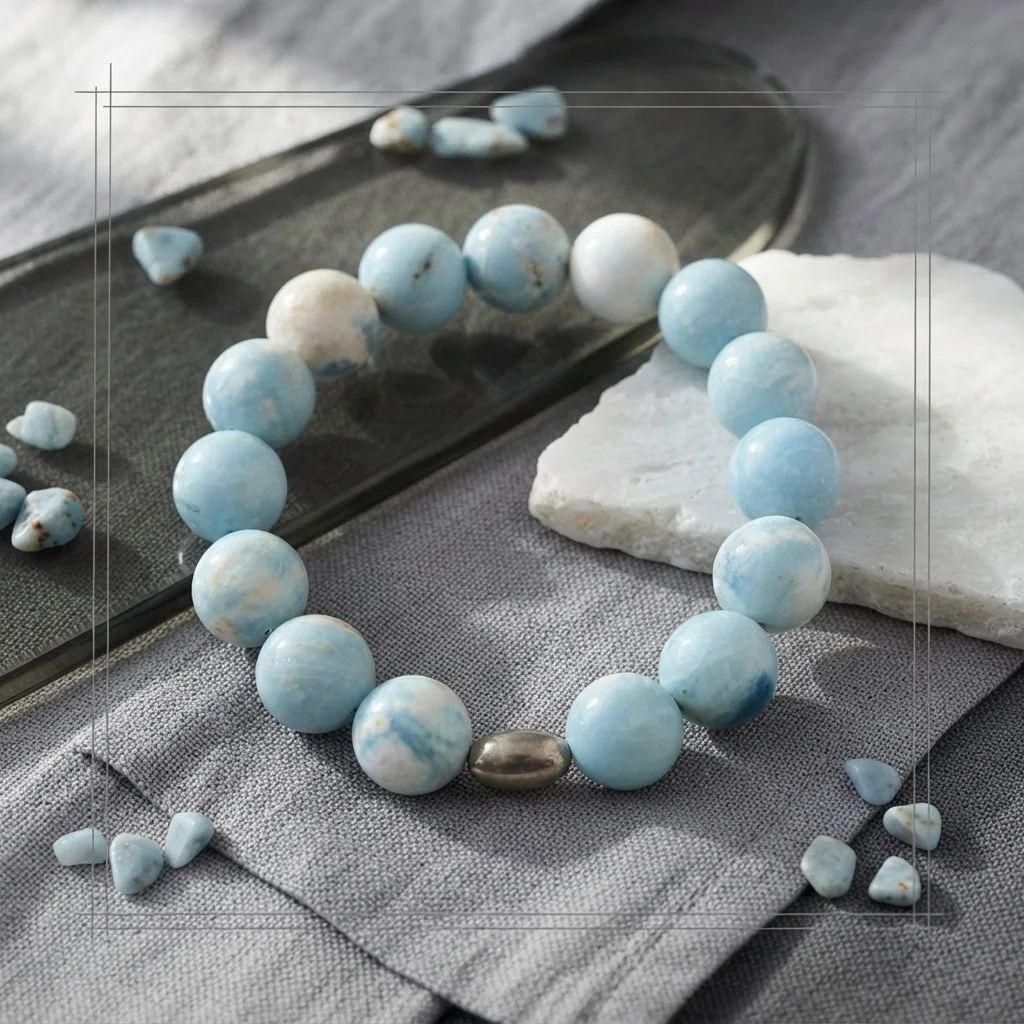NIMBARA - „Ruhe & Weitblick“ – Blue Sky Jaspis Armband - PRANA Edelsteine – Handgefertigter Edelsteinschmuck