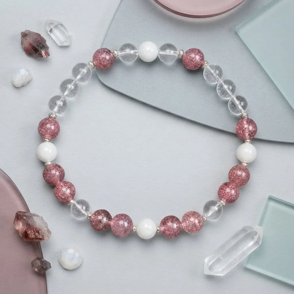 SELVIRA - Hämatitquarz, Mondstein & Bergkristall Armband - Herzensstärke & Klarheit