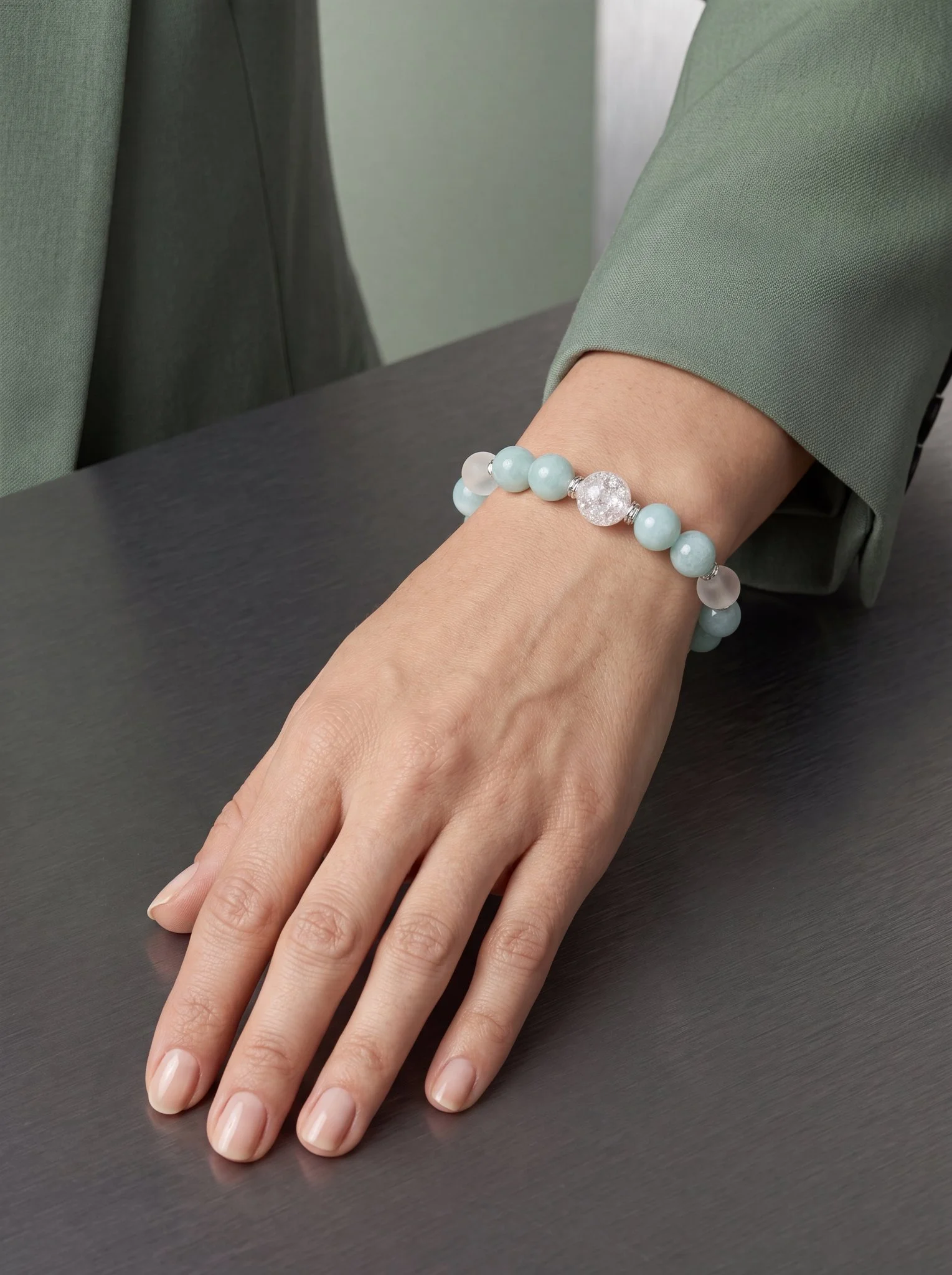 AQUELIA - "Himmlische Klarheit" Armband: Angelit & Matter Bergkristall - PRANA Edelsteine – Handgefertigter Edelsteinschmuck