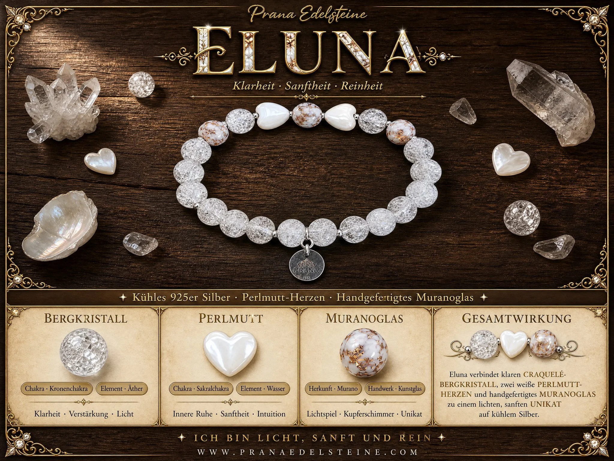 ELUNA - Bergkristall Crack & Murano Glas - PRANA Edelsteine – Handgefertigter Edelsteinschmuck