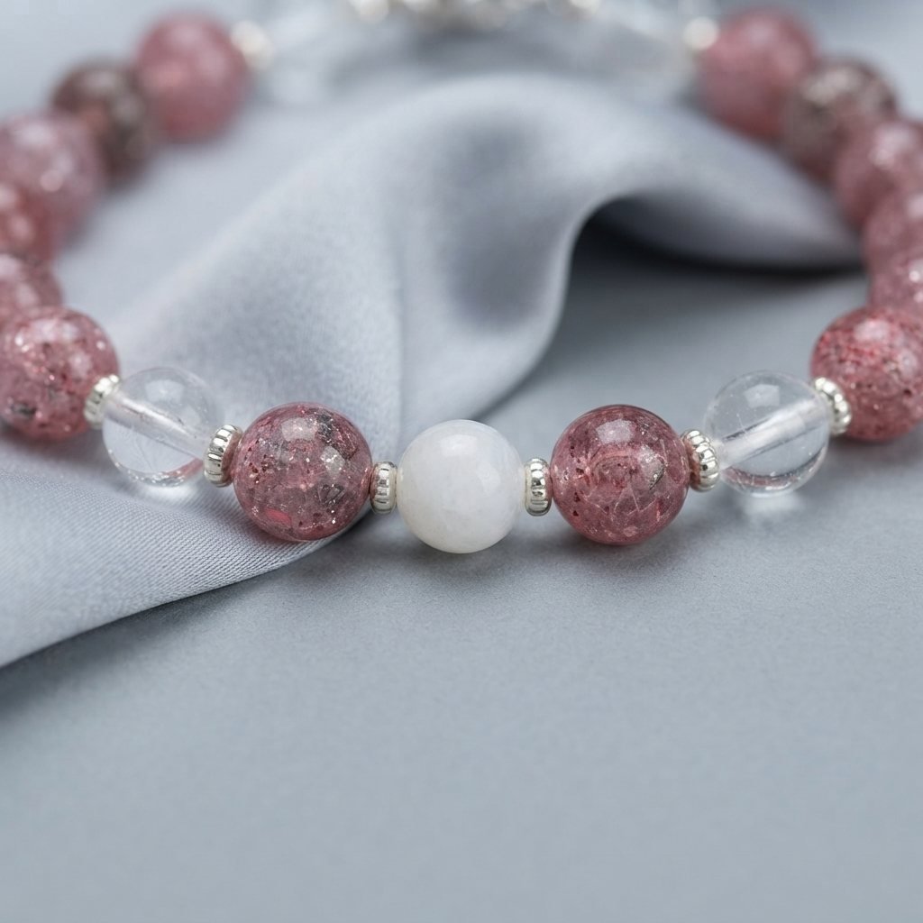SELVIRA - Hämatitquarz, Mondstein & Bergkristall Armband - Herzensstärke & Klarheit - PRANA Edelsteine – Handgefertigter Edelsteinschmuck
