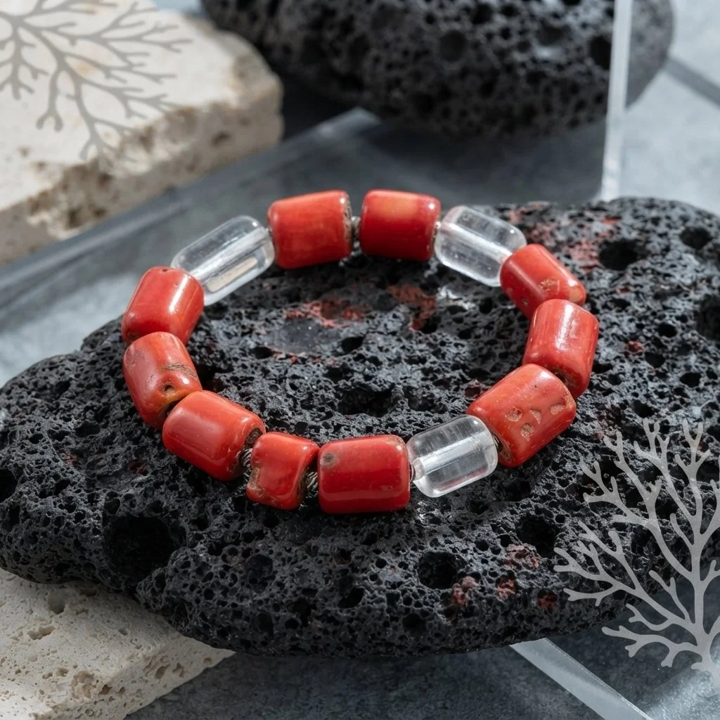 CORALLÉA – Armband mit roter Koralle & Bergkristall - PRANA Edelsteine – Handgefertigter Edelsteinschmuck