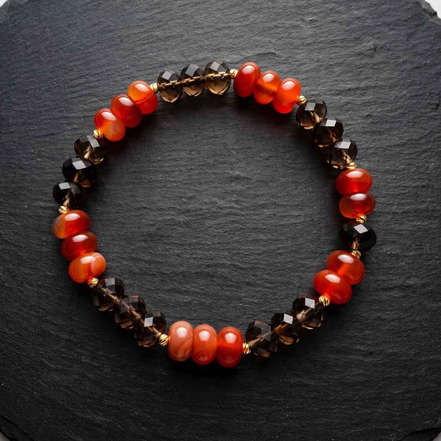 Amber Noir Karneol-Achat & Rauchquarz Armband - PRANA Edelsteine – Handgefertigter Edelsteinschmuck