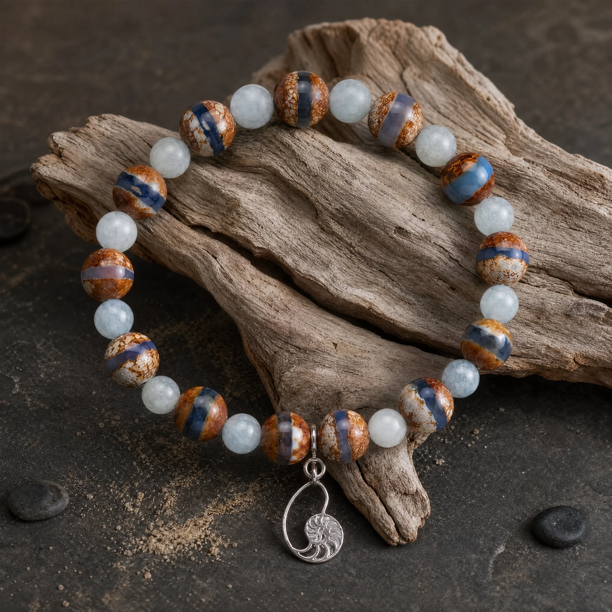 MAREA - Tibetisches Dzi Achat & Aquamarin Armband | Harmonie • Kommunikation • Schutz - PRANA Edelsteine – Handgefertigter Edelsteinschmuck
