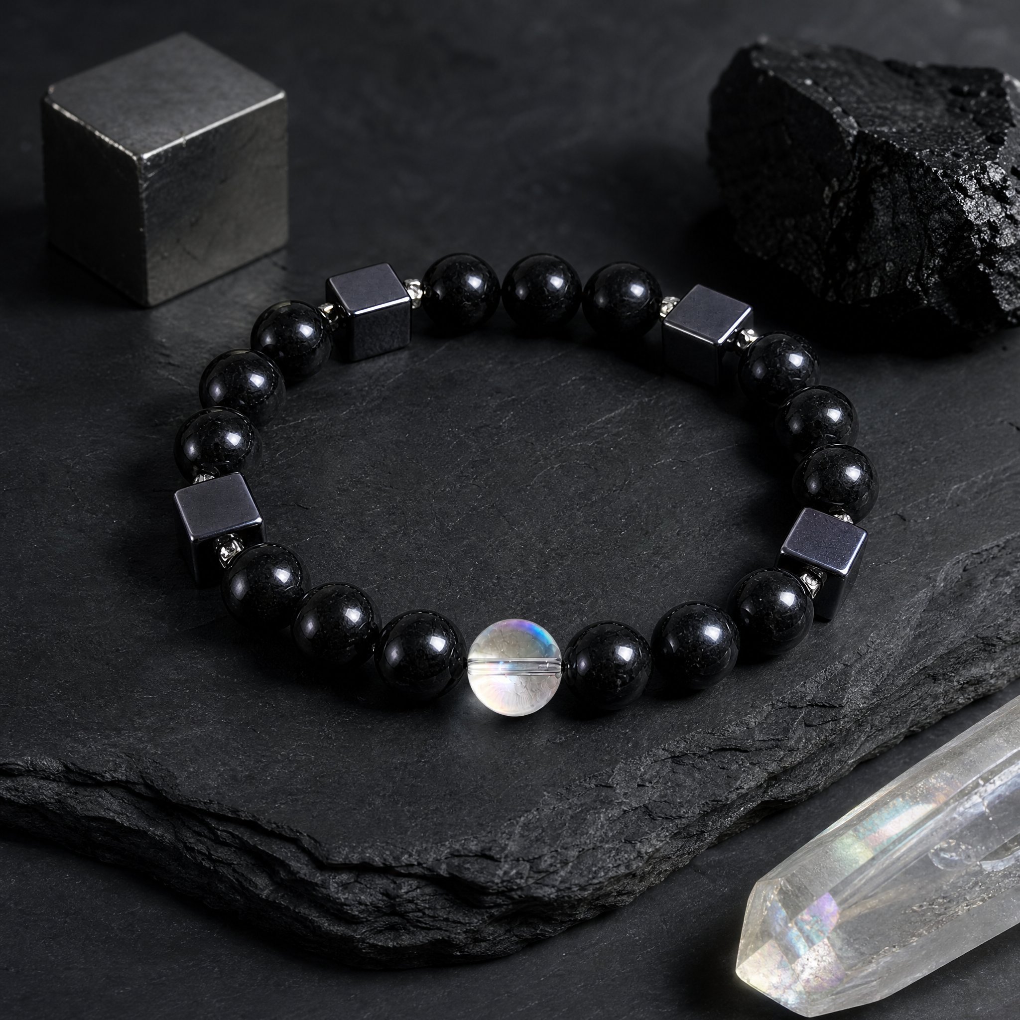 AEGIS · Schungit · Hämatit Würfel · Angel Aura · 925 Silber - PRANA Edelsteine – Handgefertigter Edelsteinschmuck