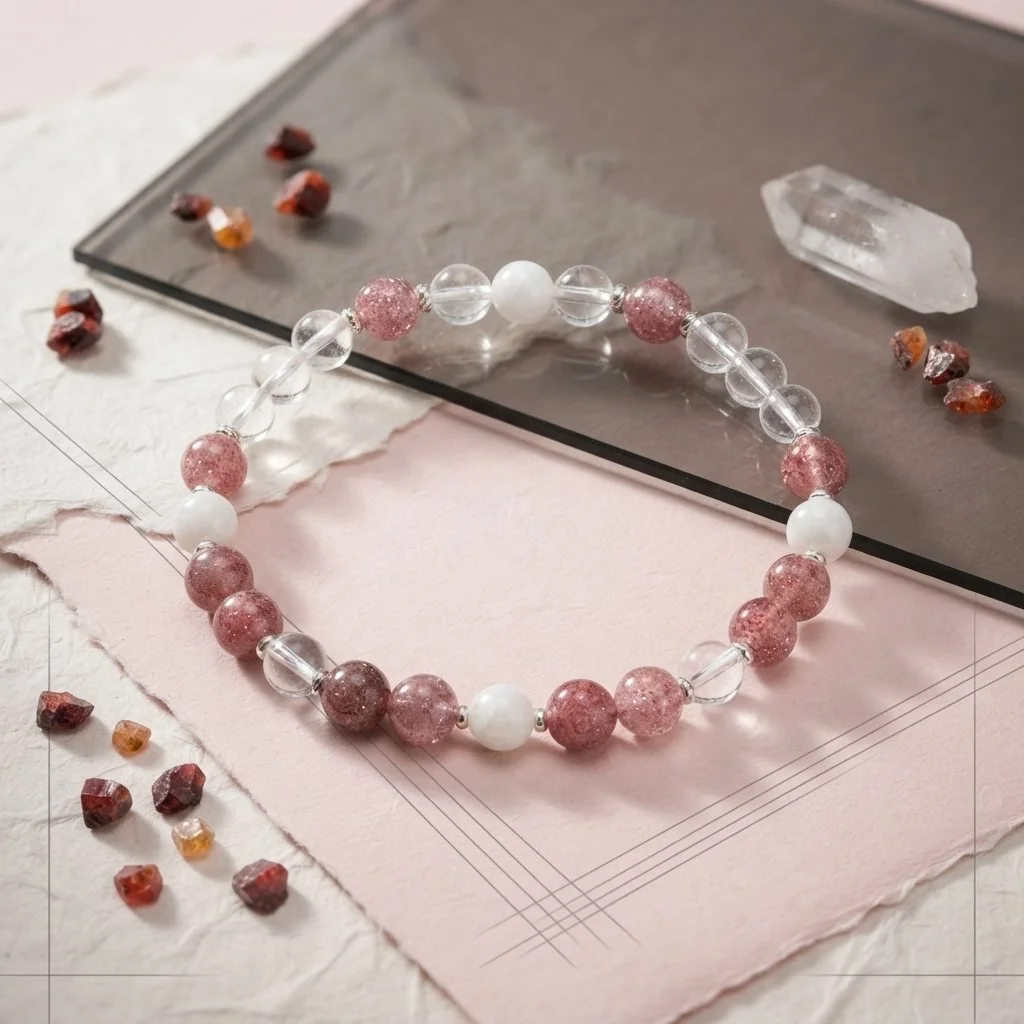 SELVIRA - Hämatitquarz, Mondstein & Bergkristall Armband - Herzensstärke & Klarheit - PRANA Edelsteine – Handgefertigter Edelsteinschmuck