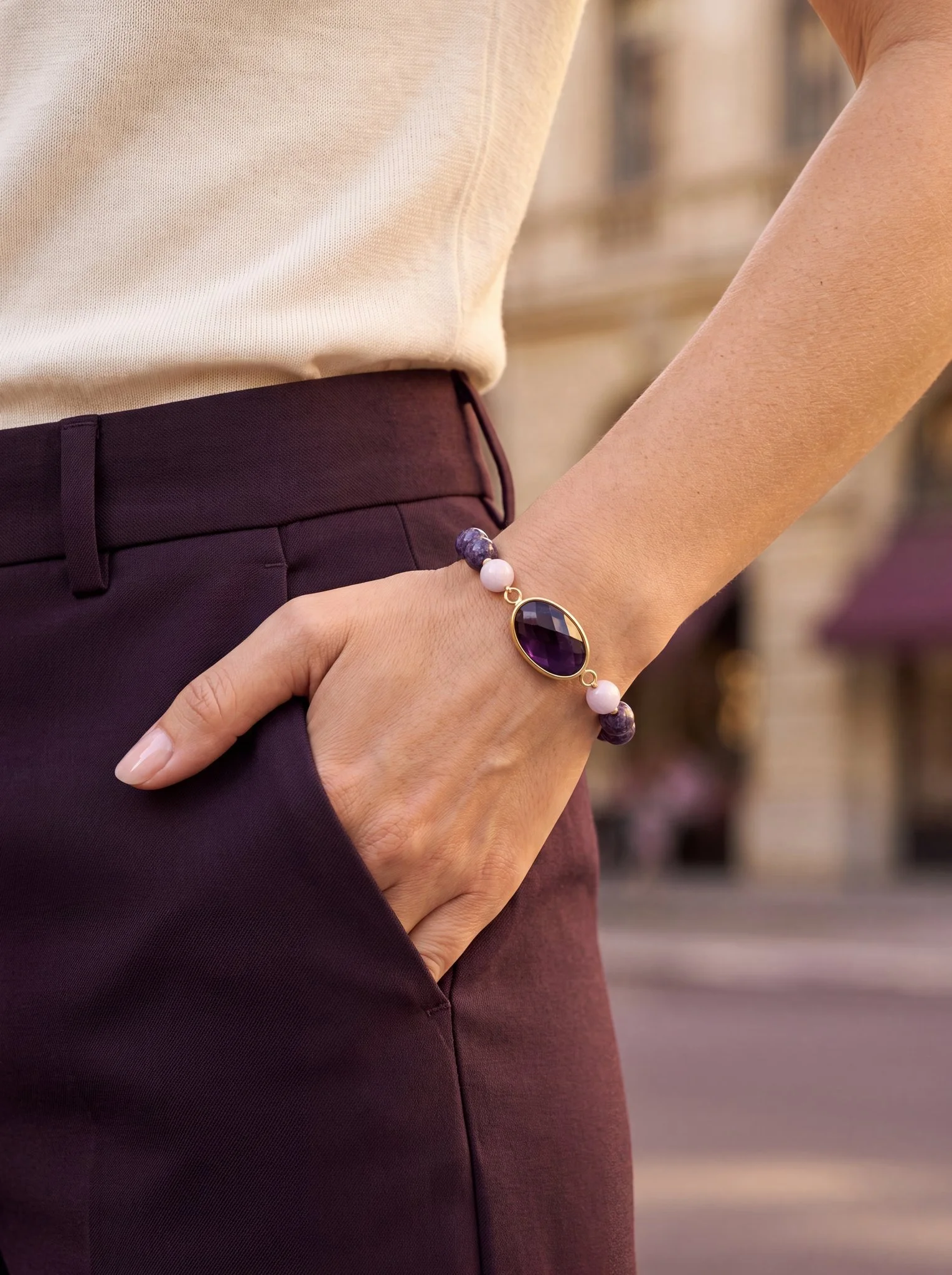 AMETHYRA -Armband mit Kunzit, Charoit & Amethyst | Seltene Kombination für Heilung & Transformation - PRANA Edelsteine – Handgefertigter Edelsteinschmuck