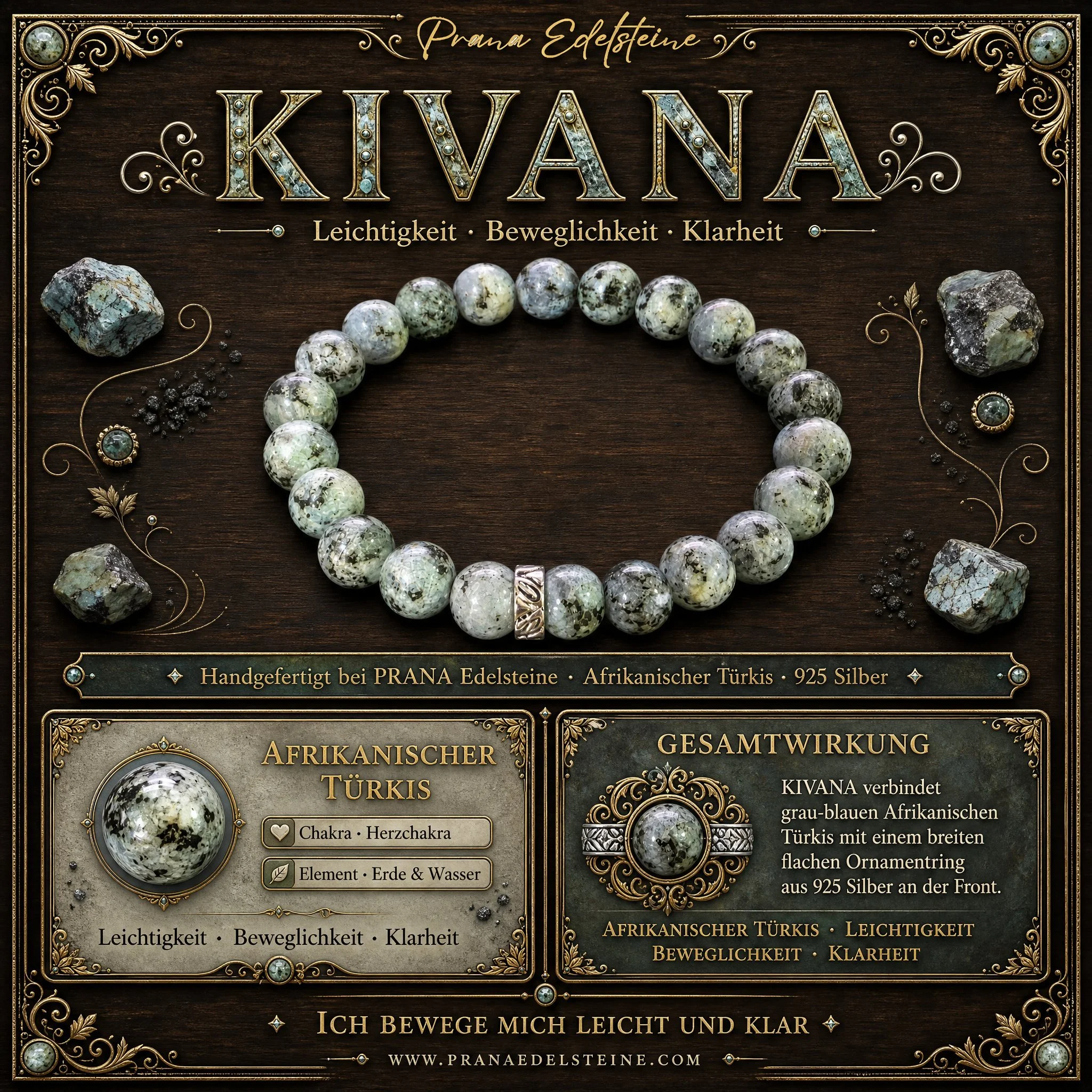 NEVAYA - „Wandlung & Neuausrichtung“ – Afrikanischer Türkis Armband - PRANA Edelsteine – Handgefertigter Edelsteinschmuck