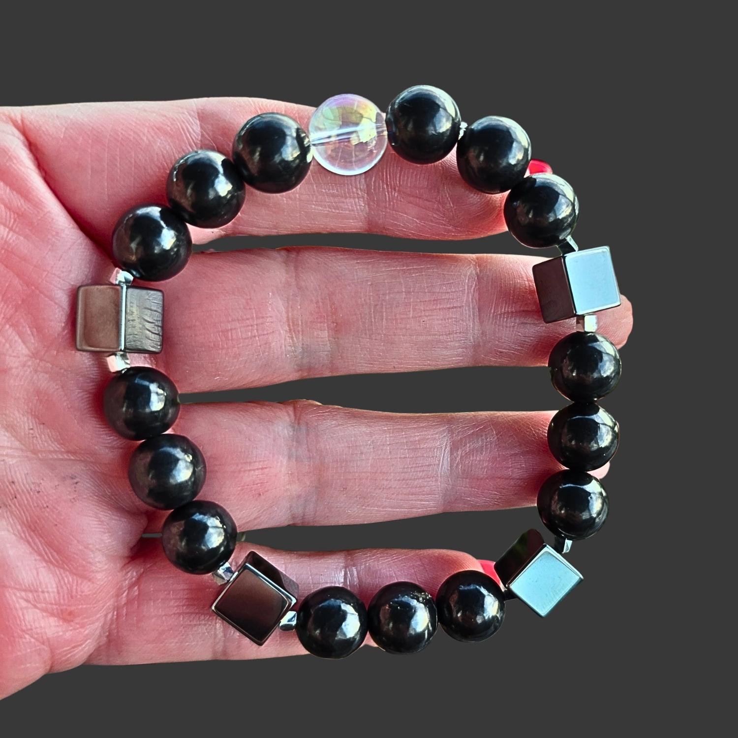 CIRCUIT SHIELD· Schungit · Hämatit Würfel · Angel Aura · 925 Silber