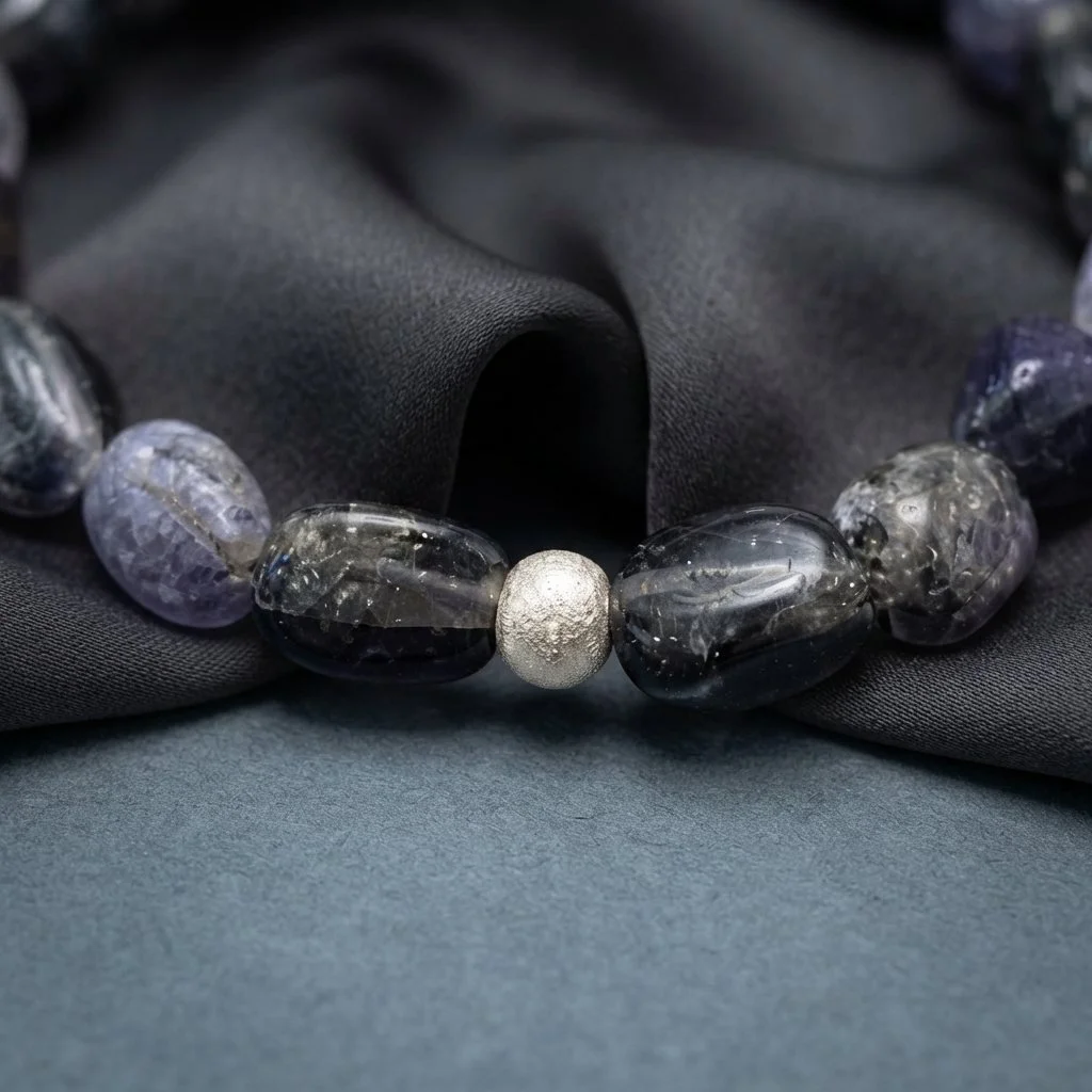 IVORA - „Wegweiser & Intuition“ – Iolith Armband mit Natur-Perlen - PRANA Edelsteine – Handgefertigter Edelsteinschmuck
