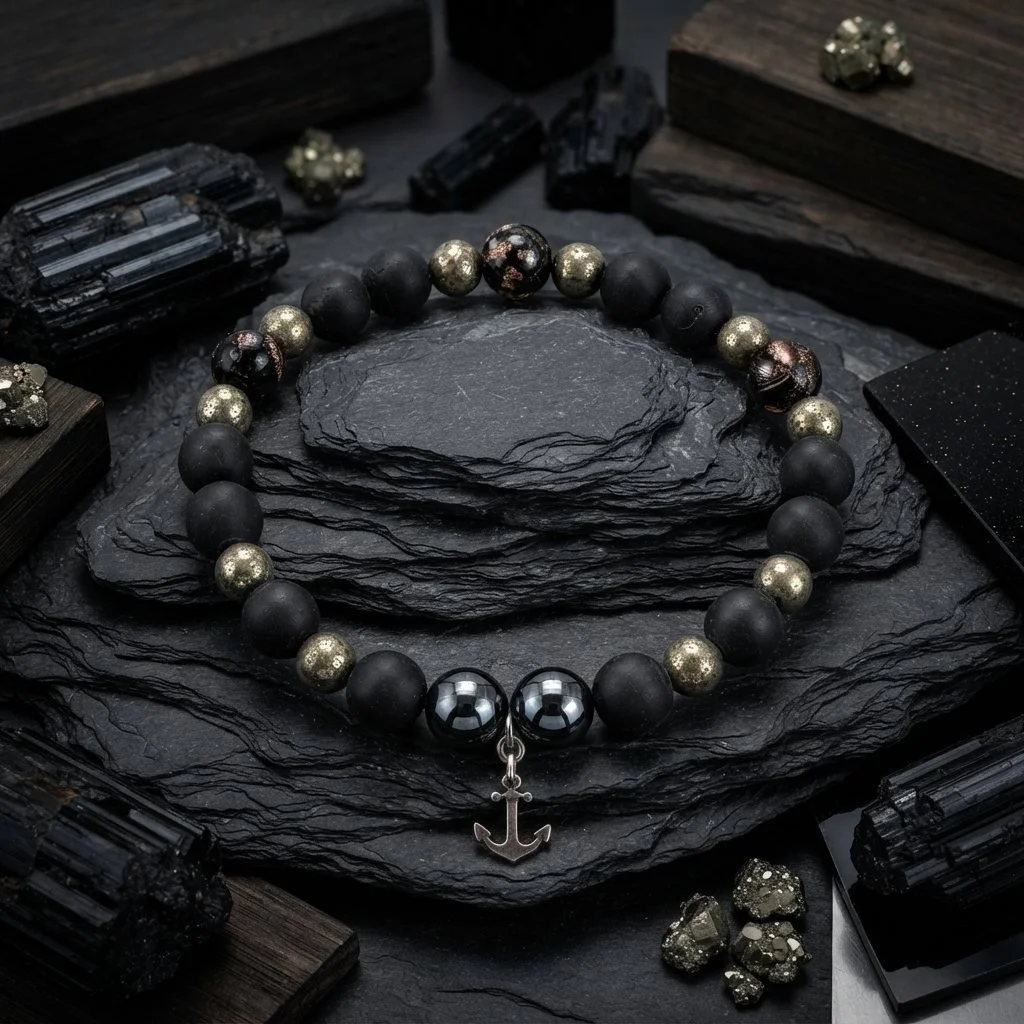 MARINER · Venezianische Nacht · Turmalin · Pyrit · Hämatit · Murano-Glas · 925 Silber - PRANA Edelsteine – Handgefertigter Edelsteinschmuck