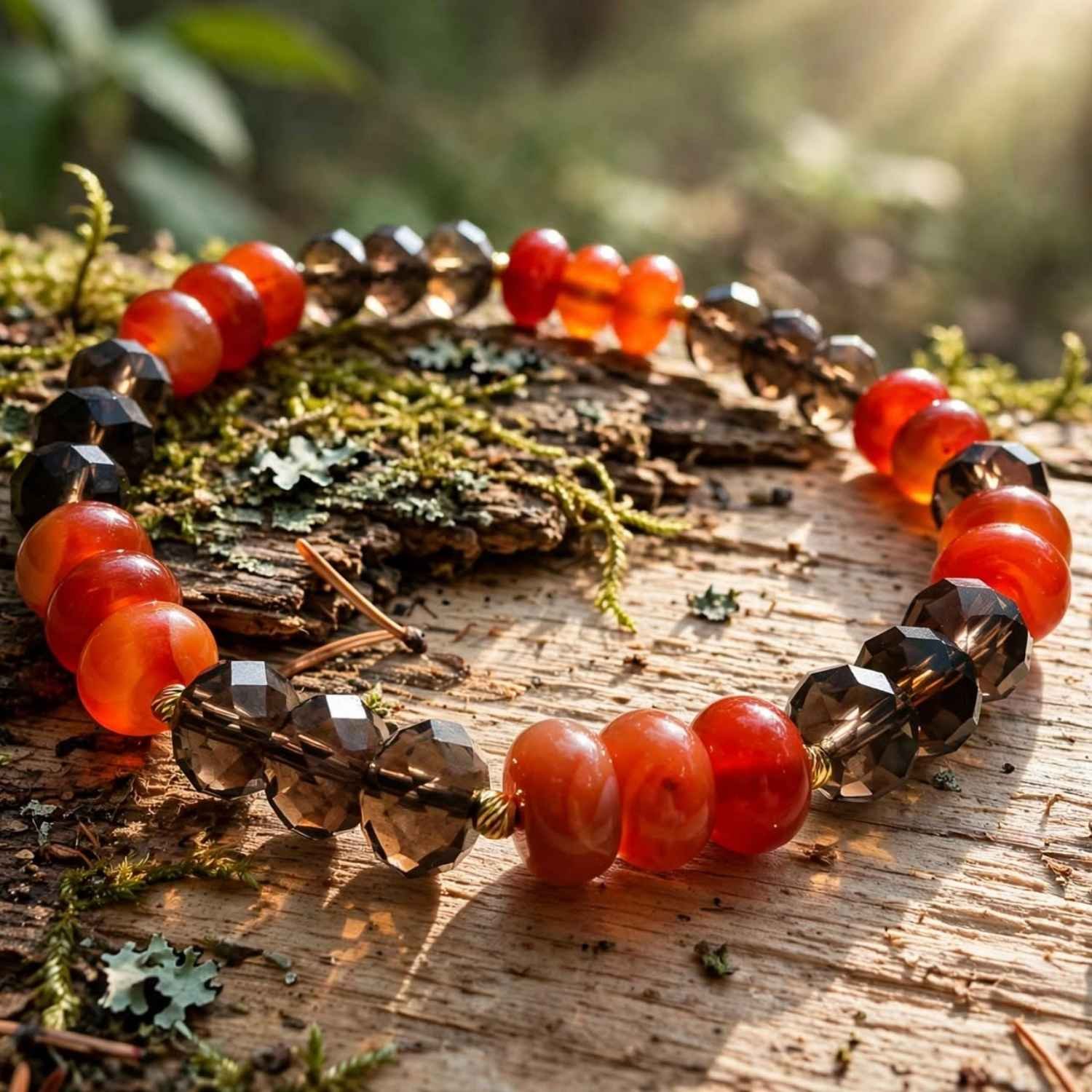 Amber Noir Karneol-Achat & Rauchquarz Armband - PRANA Edelsteine – Handgefertigter Edelsteinschmuck