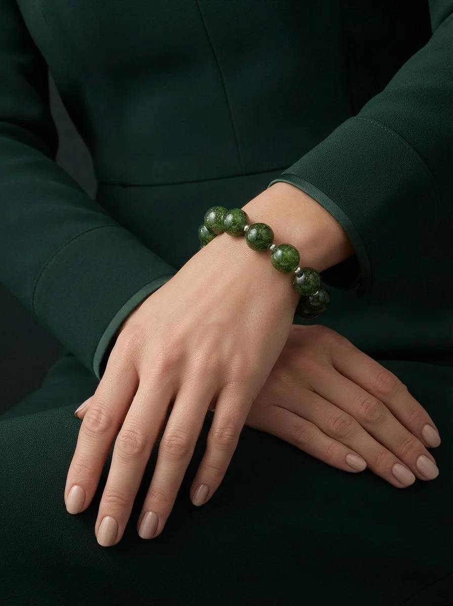 VERDESSA - „Herzöffnung & Naturkraft“ – Armband aus Chromdiopsid 12 mm – AAA Qualität – 925 Silber - PRANA Edelsteine – Handgefertigter Edelsteinschmuck