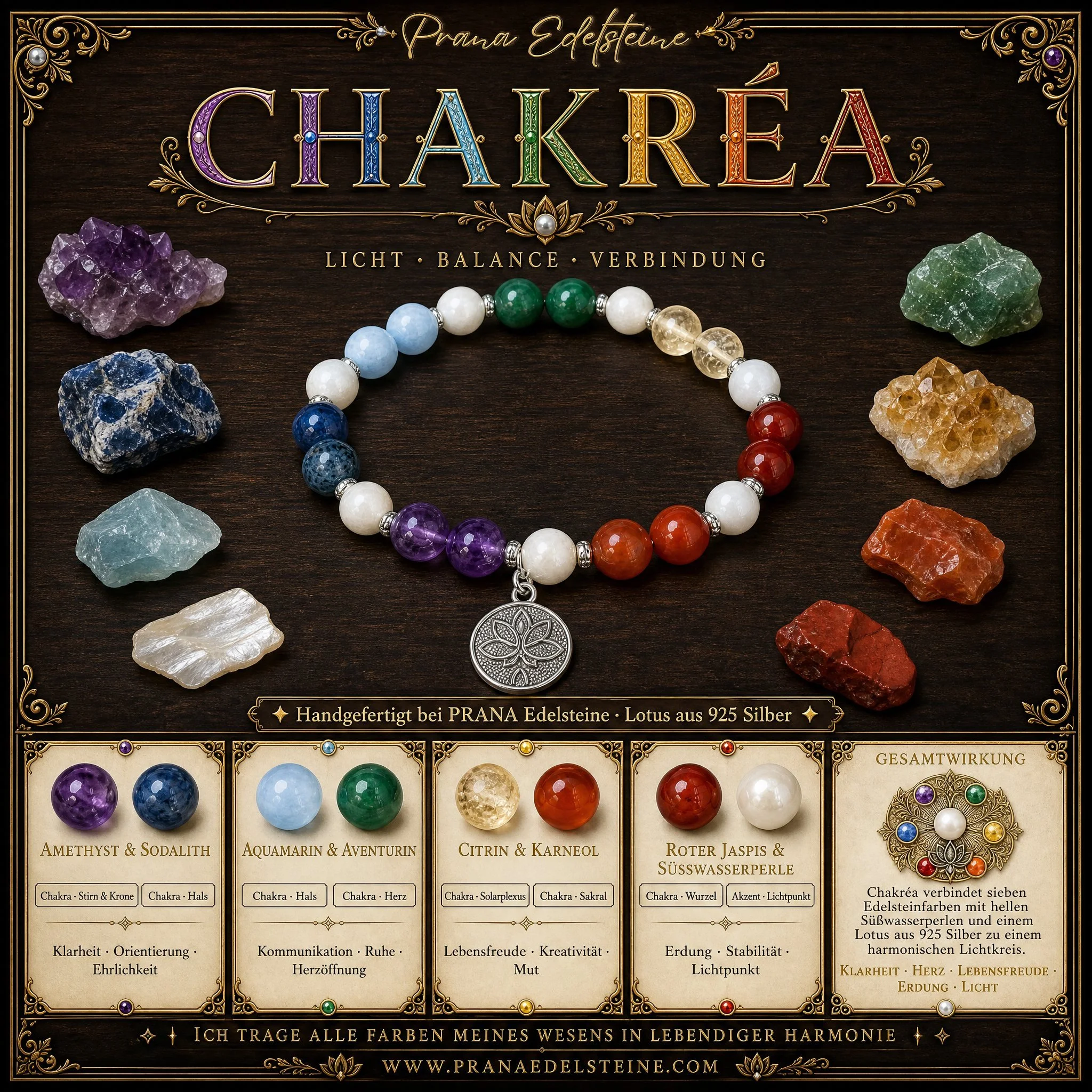 CHAKRÉA - Chakra Armband– Armband der Energie & Balance - PRANA Edelsteine – Handgefertigter Edelsteinschmuck