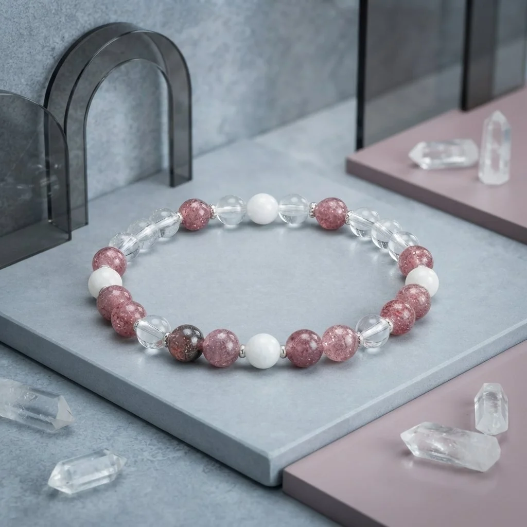 SELVIRA - Hämatitquarz, Mondstein & Bergkristall Armband - Herzensstärke & Klarheit - PRANA Edelsteine – Handgefertigter Edelsteinschmuck