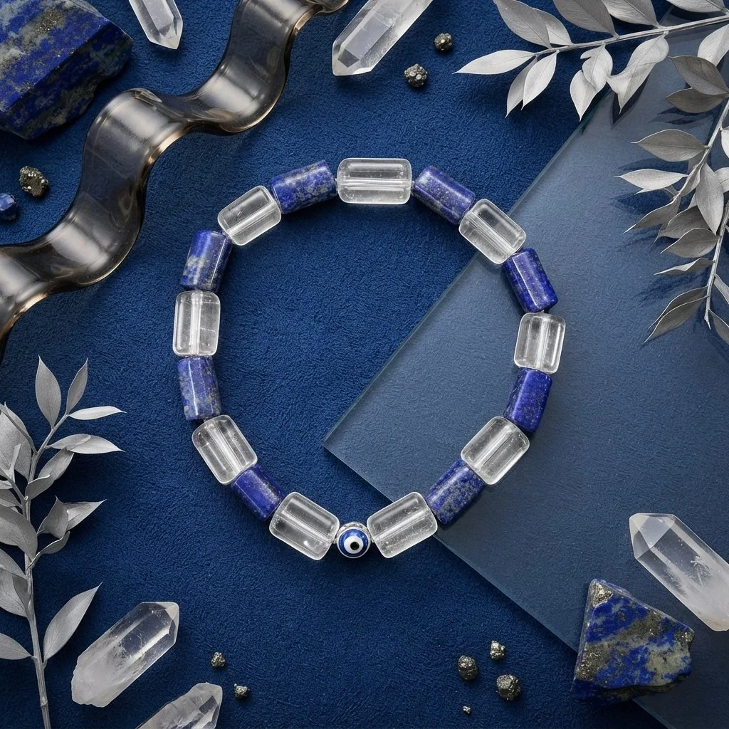 AZURION - Klarblick & Schutz – Lapislazuli trifft Bergkristall - PRANA Edelsteine – Handgefertigter Edelsteinschmuck