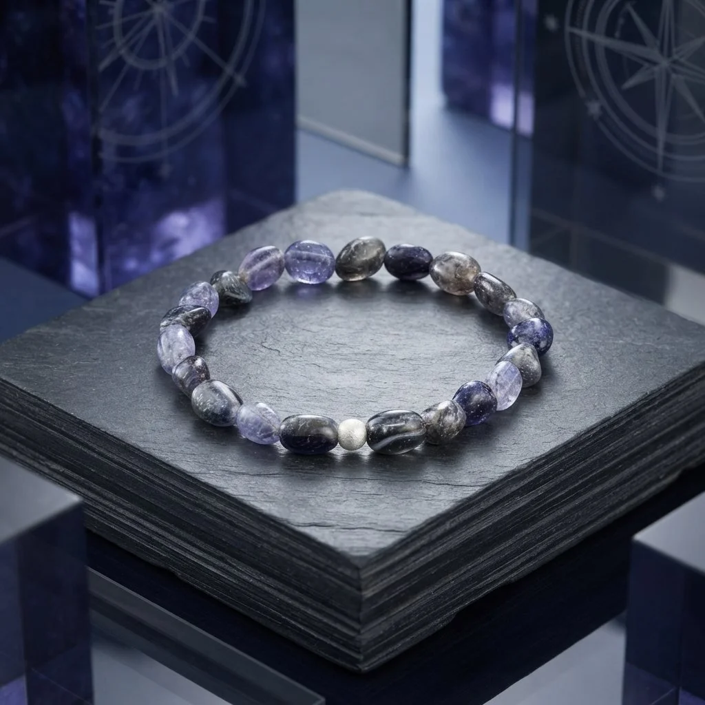 IVORA - „Wegweiser & Intuition“ – Iolith Armband mit Natur-Perlen - PRANA Edelsteine – Handgefertigter Edelsteinschmuck