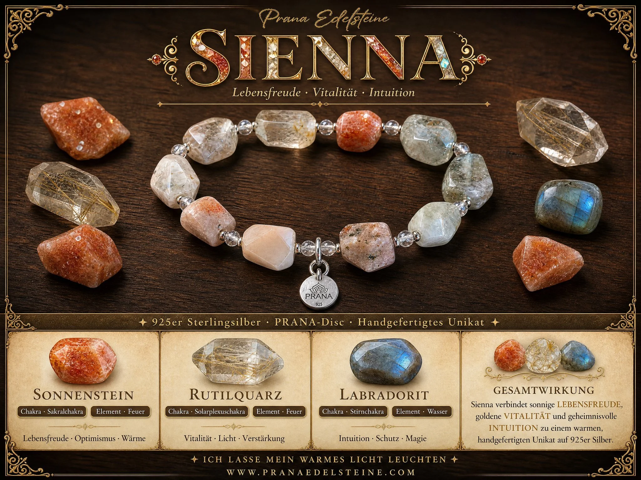 SIENNA - Sonnenstein Armband Lebensfreude & Intuition - PRANA Edelsteine – Handgefertigter Edelsteinschmuck