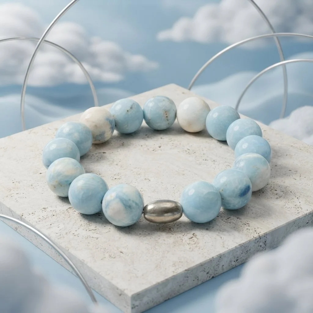 NIMBARA - „Ruhe & Weitblick“ – Blue Sky Jaspis Armband - PRANA Edelsteine – Handgefertigter Edelsteinschmuck
