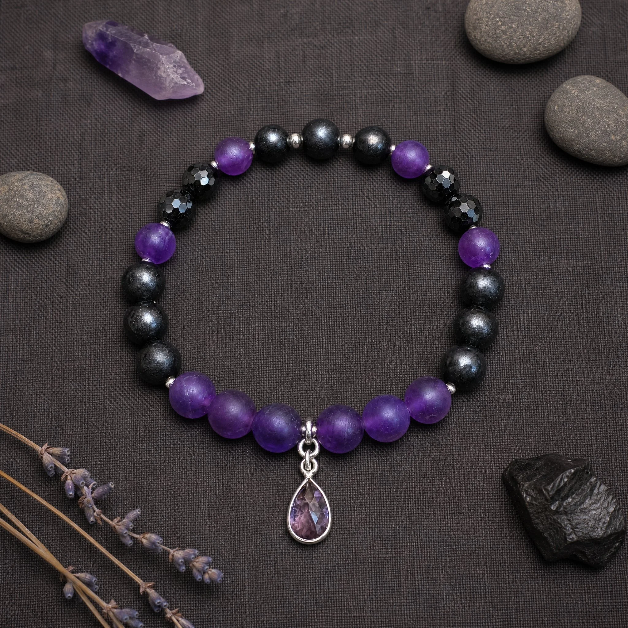 ORVENA - Amethyst, Schungit & Turmalin Armband - PRANA Edelsteine – Handgefertigter Edelsteinschmuck