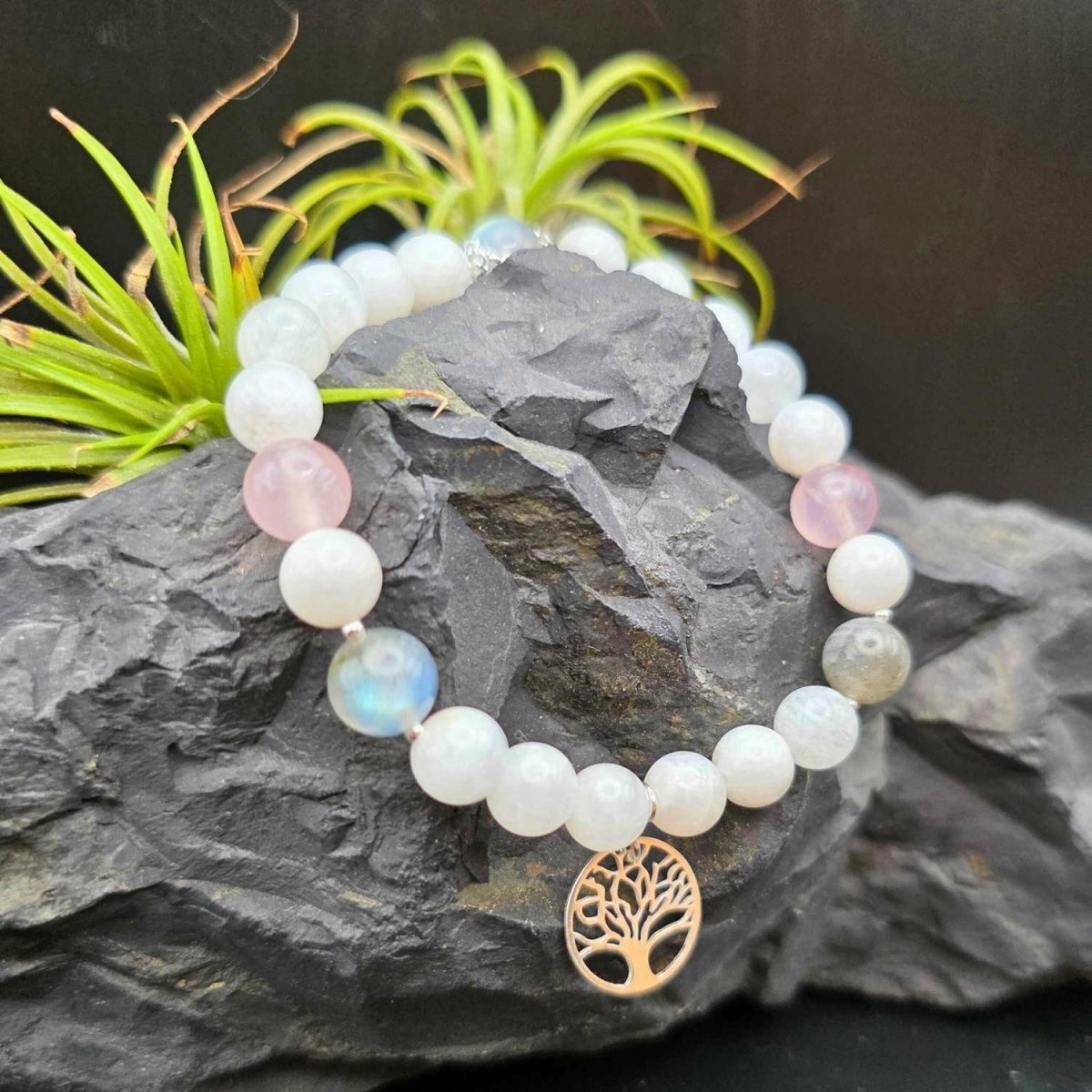 Baum des Lichts – Armband mit Mondstein, Labradorit & Rosenquarz (925 Silber) - PRANA Edelsteine – Handgefertigter Edelsteinschmuck