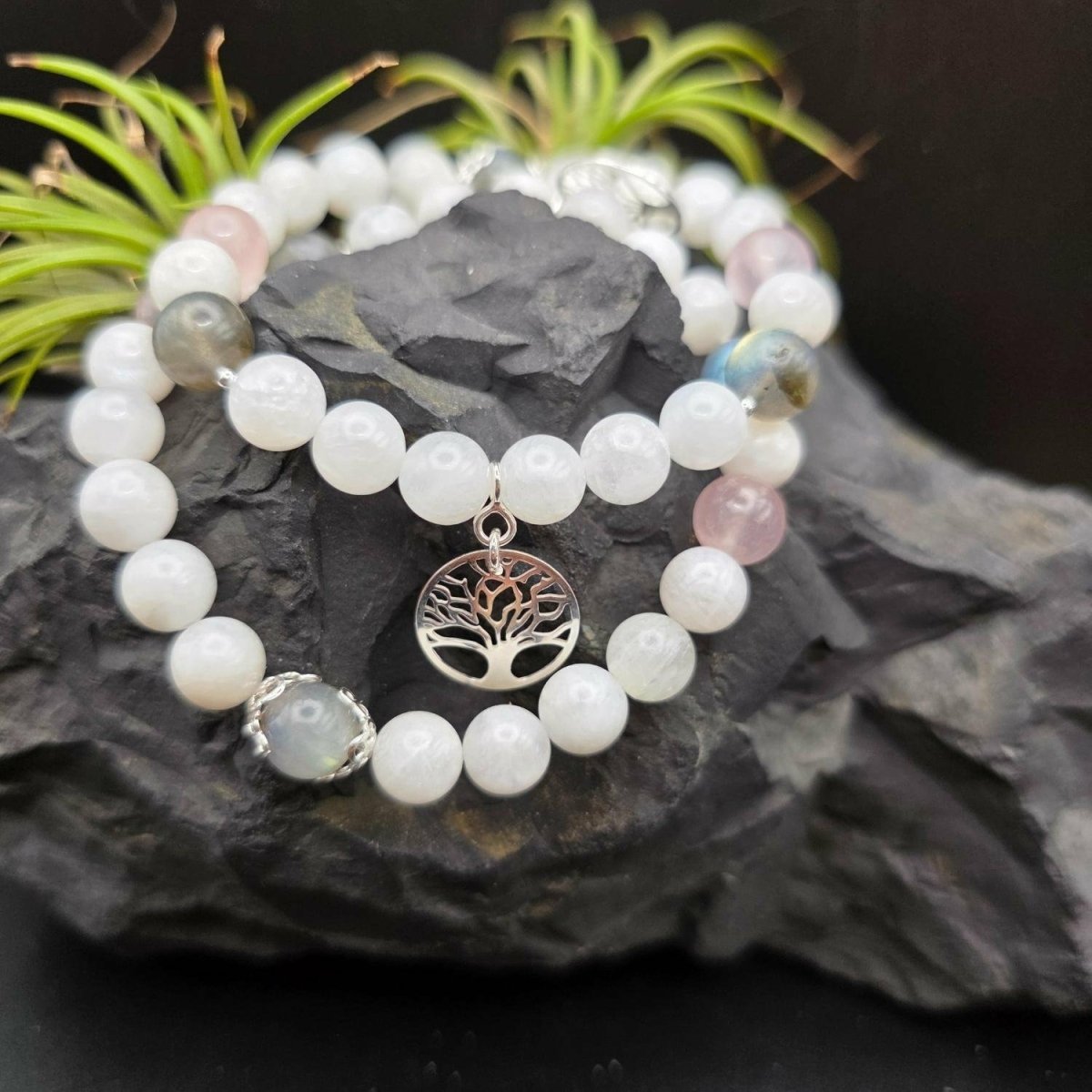 Baum des Lichts – Armband mit Mondstein, Labradorit & Rosenquarz (925 Silber) - PRANA Edelsteine – Handgefertigter Edelsteinschmuck