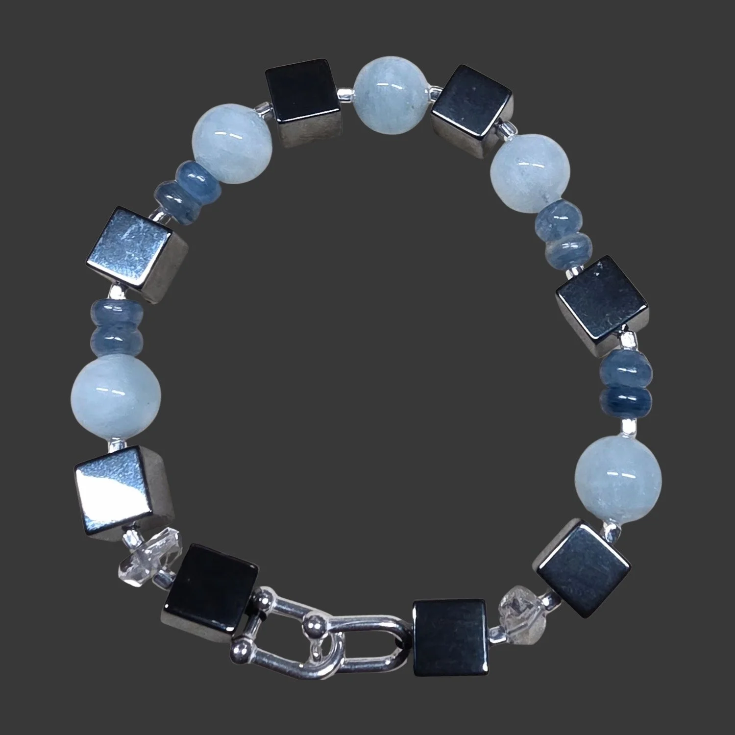 NAUTISCHE ALCHEMY · Hämatit · Aquamarin · Kyanit · Herkimer · 925 Silber · Bootsschäkel - PRANA Edelsteine – Handgefertigter Edelsteinschmuck