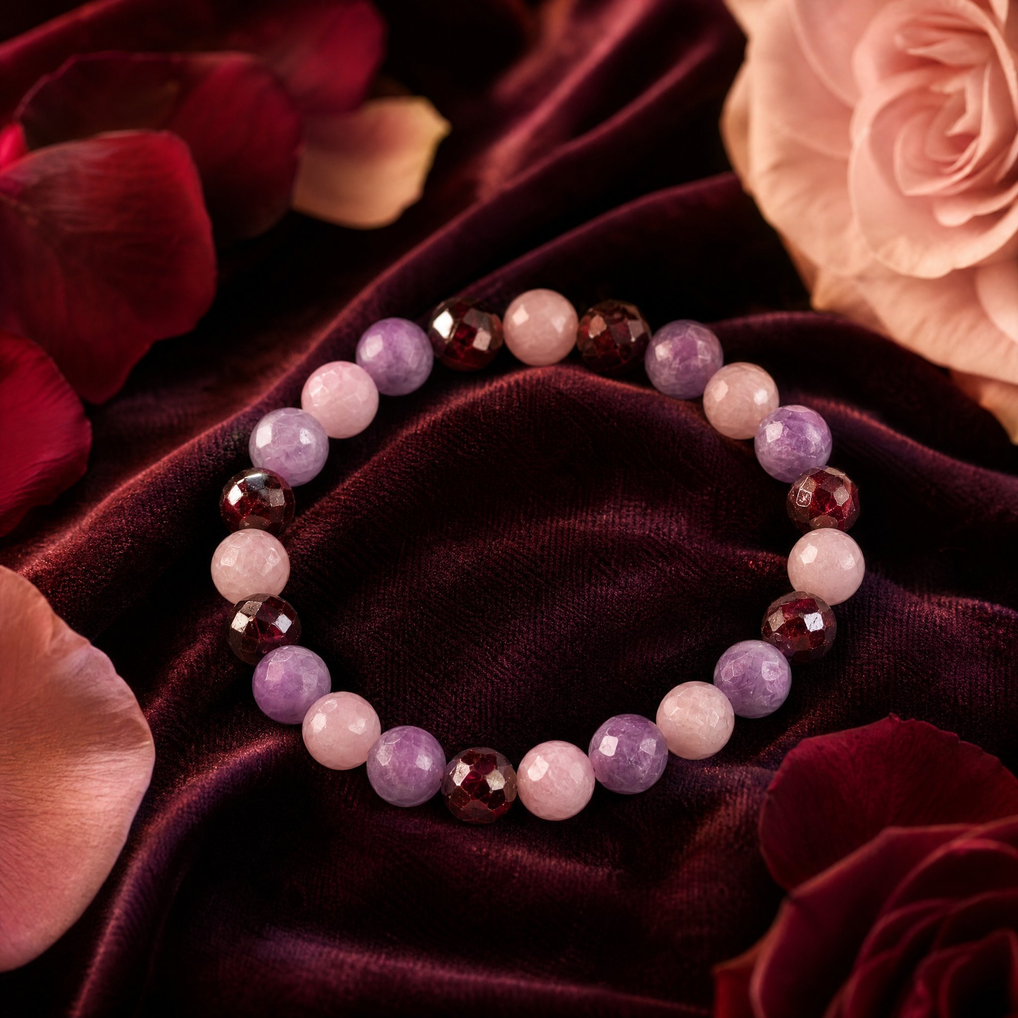 AMARA – Sugilith, Kunzit & facettierter Granat - PRANA Edelsteine – Handgefertigter Edelsteinschmuck