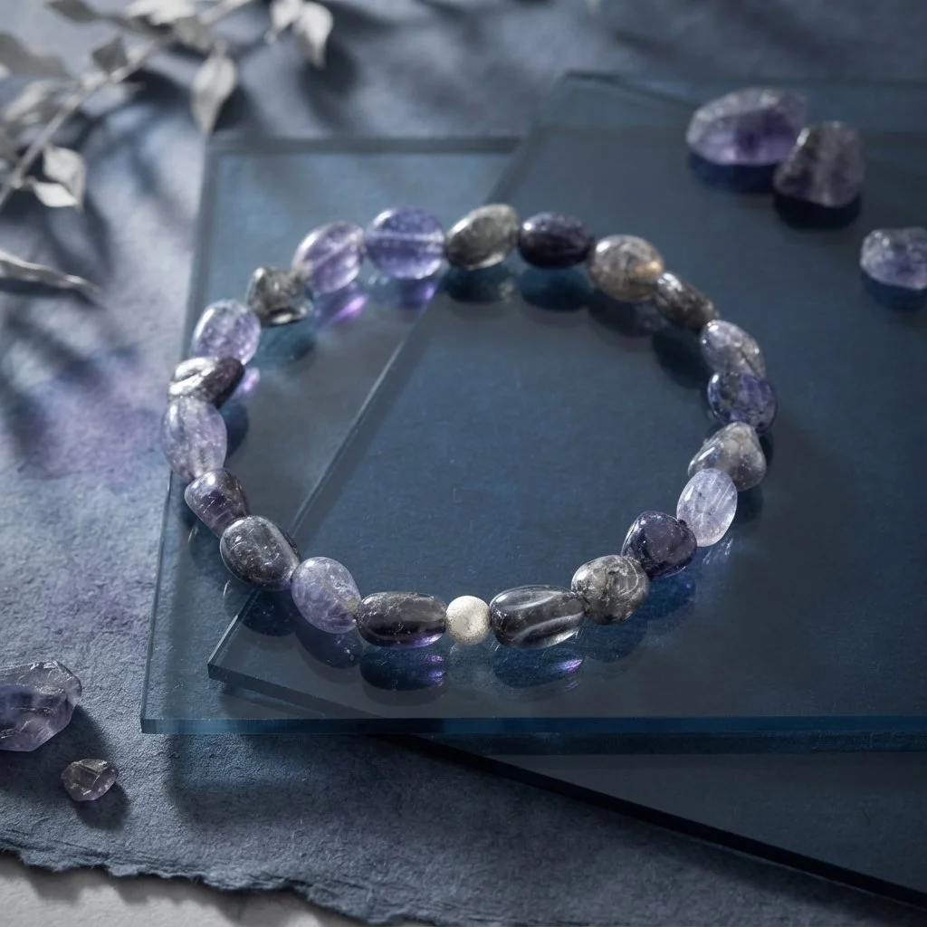 IVORA - „Wegweiser & Intuition“ – Iolith Armband mit Natur-Perlen - PRANA Edelsteine – Handgefertigter Edelsteinschmuck