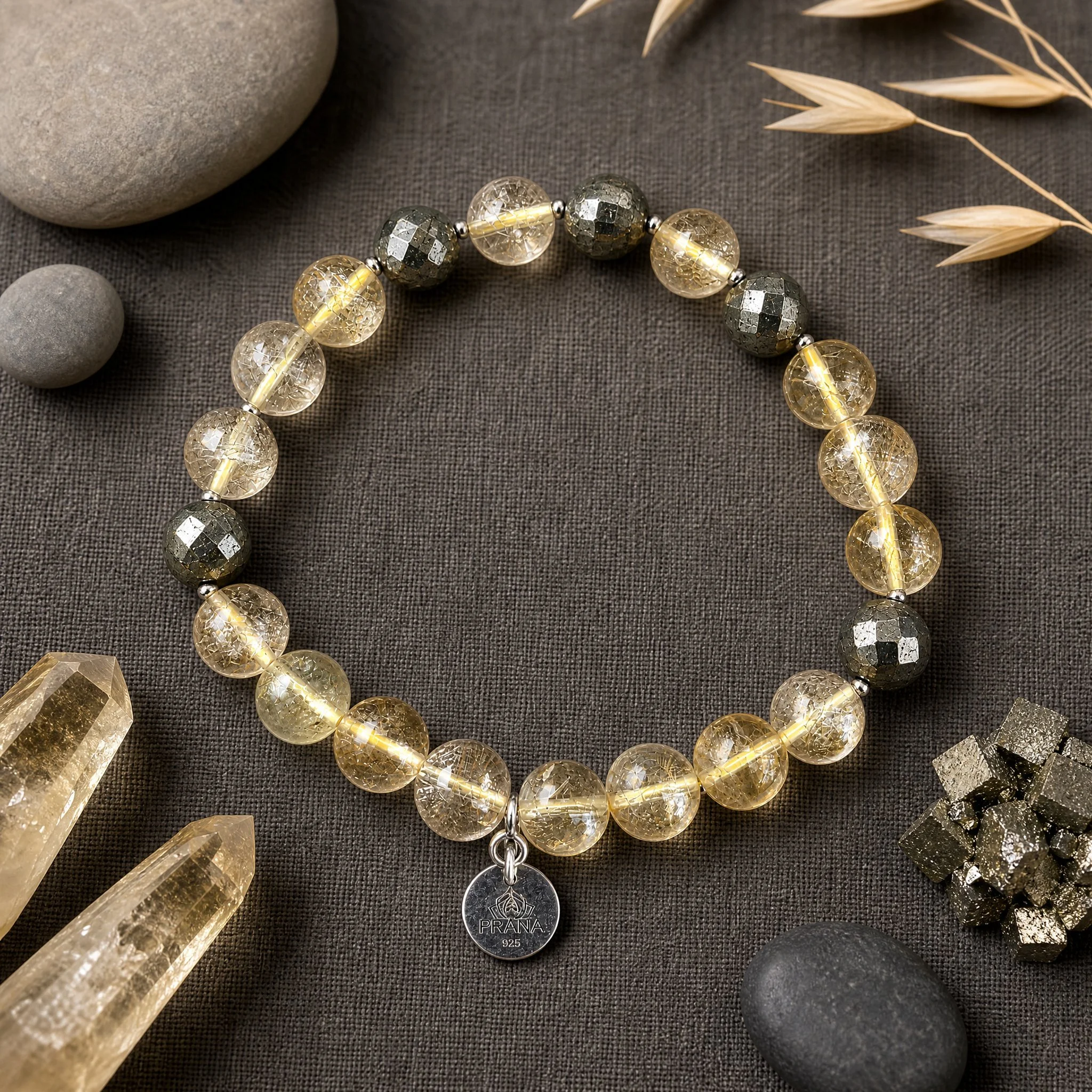 SOLENYA - "Wohlstands-Magnet" Citrin & Pyrit Armband mit 925er Silberdetails