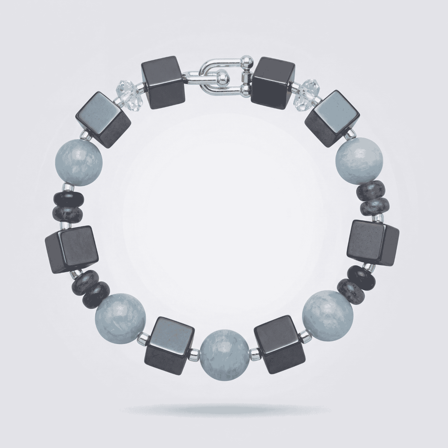 Nautische Alchemy Armband mit Hämatit, Aquamarin, Kyanit und Herkimer Diamant – handgefertigter Edelsteinschmuck von PRANA Edelsteine