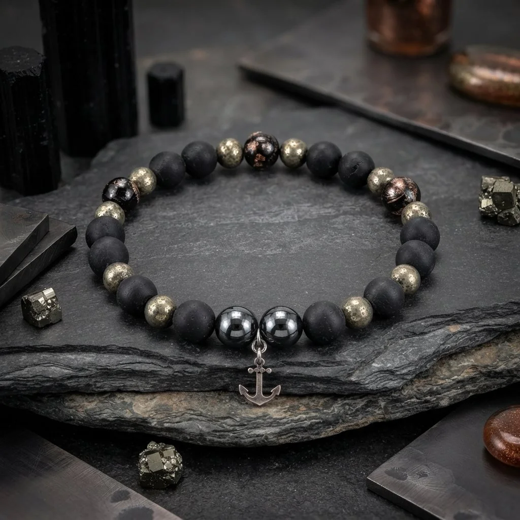MARINER · Venezianische Nacht · Turmalin · Pyrit · Hämatit · Murano-Glas · 925 Silber - PRANA Edelsteine – Handgefertigter Edelsteinschmuck