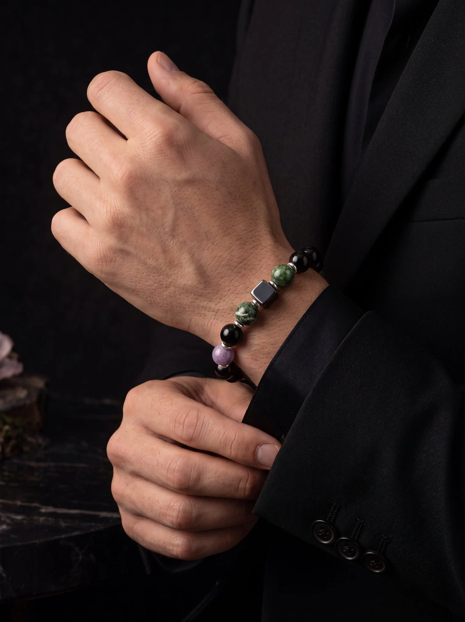 VARON · Obsidian · Chromdiopsid · Lepidolith · Hämatit Würfel · 925 Silber - PRANA Edelsteine – Handgefertigter Edelsteinschmuck