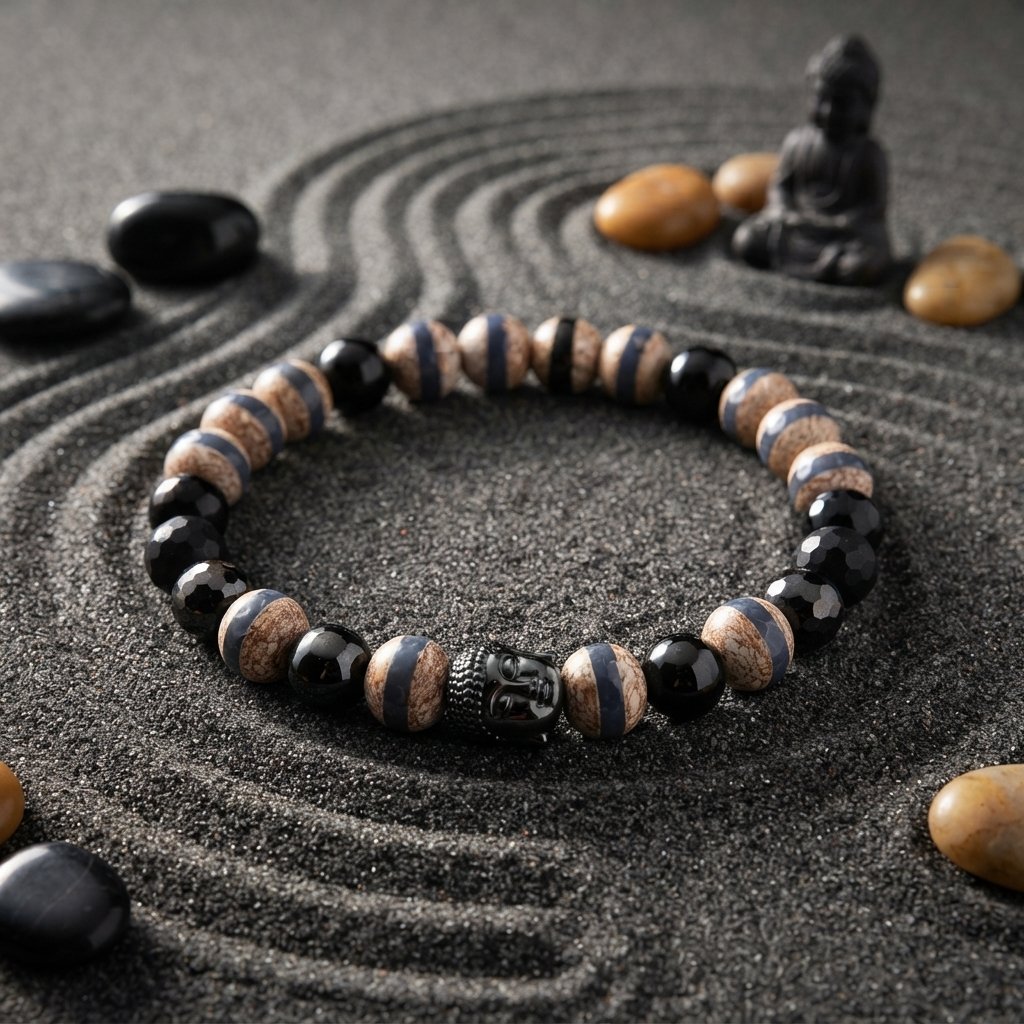 DHARMA · Dzi-Achat · Hämatit Buddha · Onyx graviert · 925 Silber - PRANA Edelsteine – Handgefertigter Edelsteinschmuck