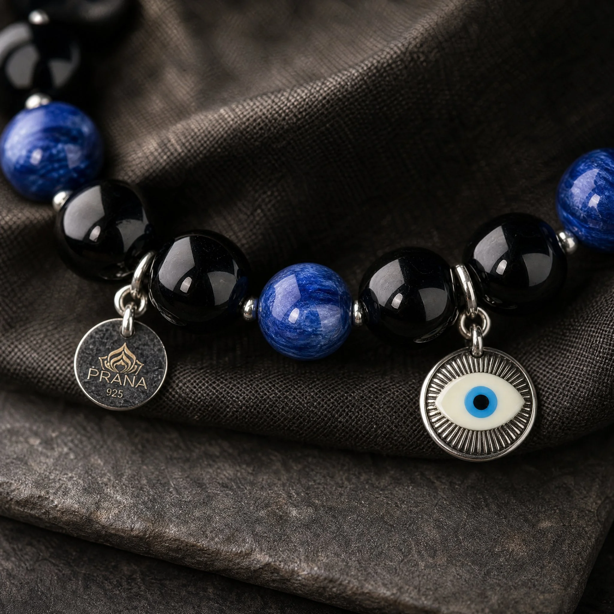 NAZARIS - „Intuition & Klarheit“ – Disthen (Kyanit) & Turmalin Armband mit 925er Silberauge-Symbol - PRANA Edelsteine – Handgefertigter Edelsteinschmuck