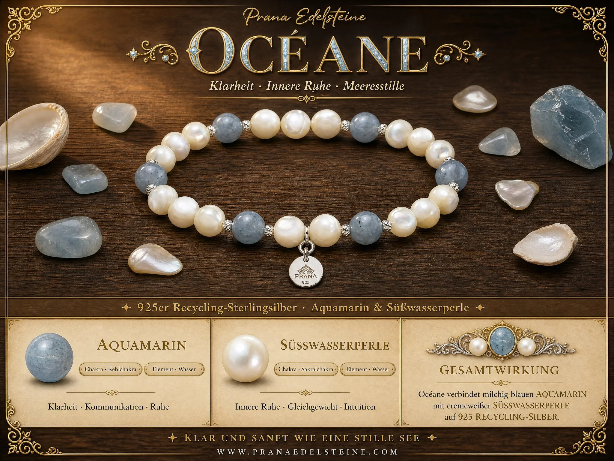 OCÉANE – Aquamarin & Perle Armband der Klarheit & Anmut - PRANA Edelsteine – Handgefertigter Edelsteinschmuck